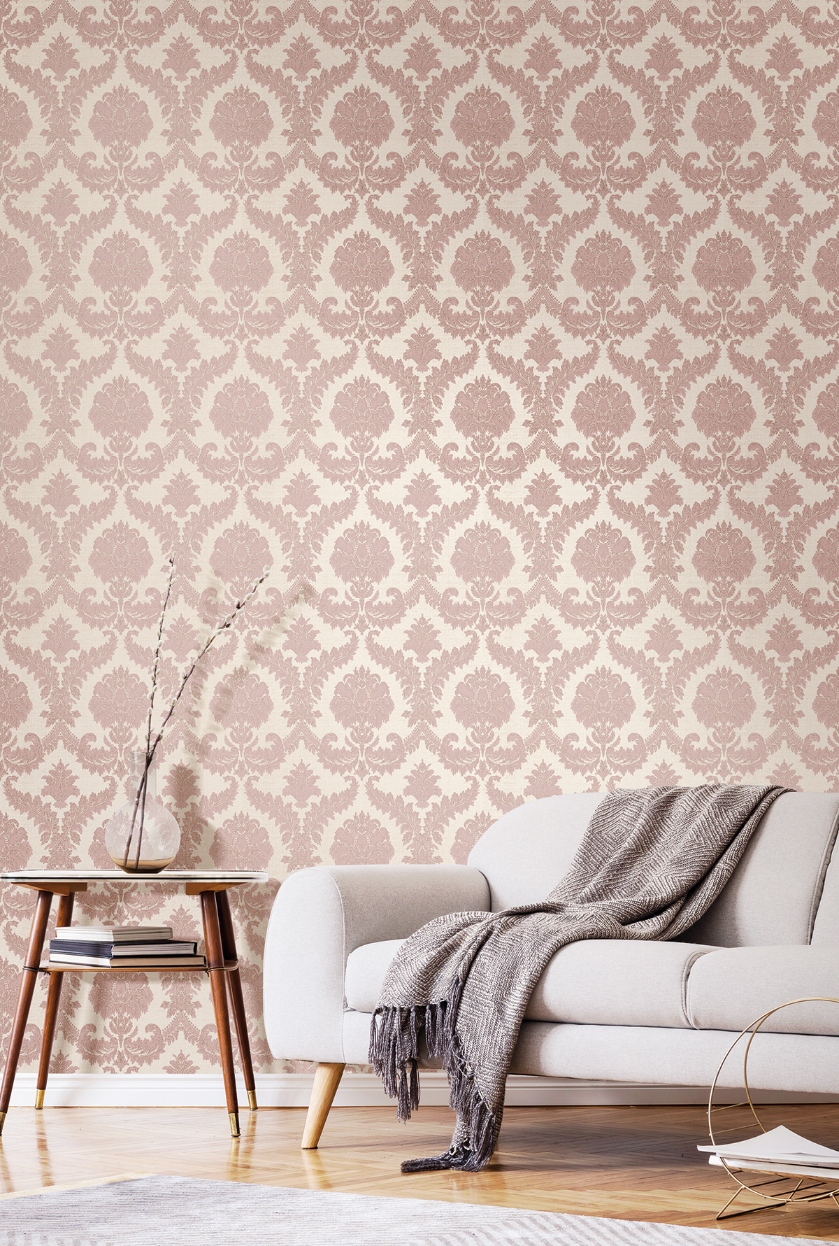Papier Peint Damas Pailleté Effet Métallique – Argent, Doré, Rose Et Plus, Par Arthouse