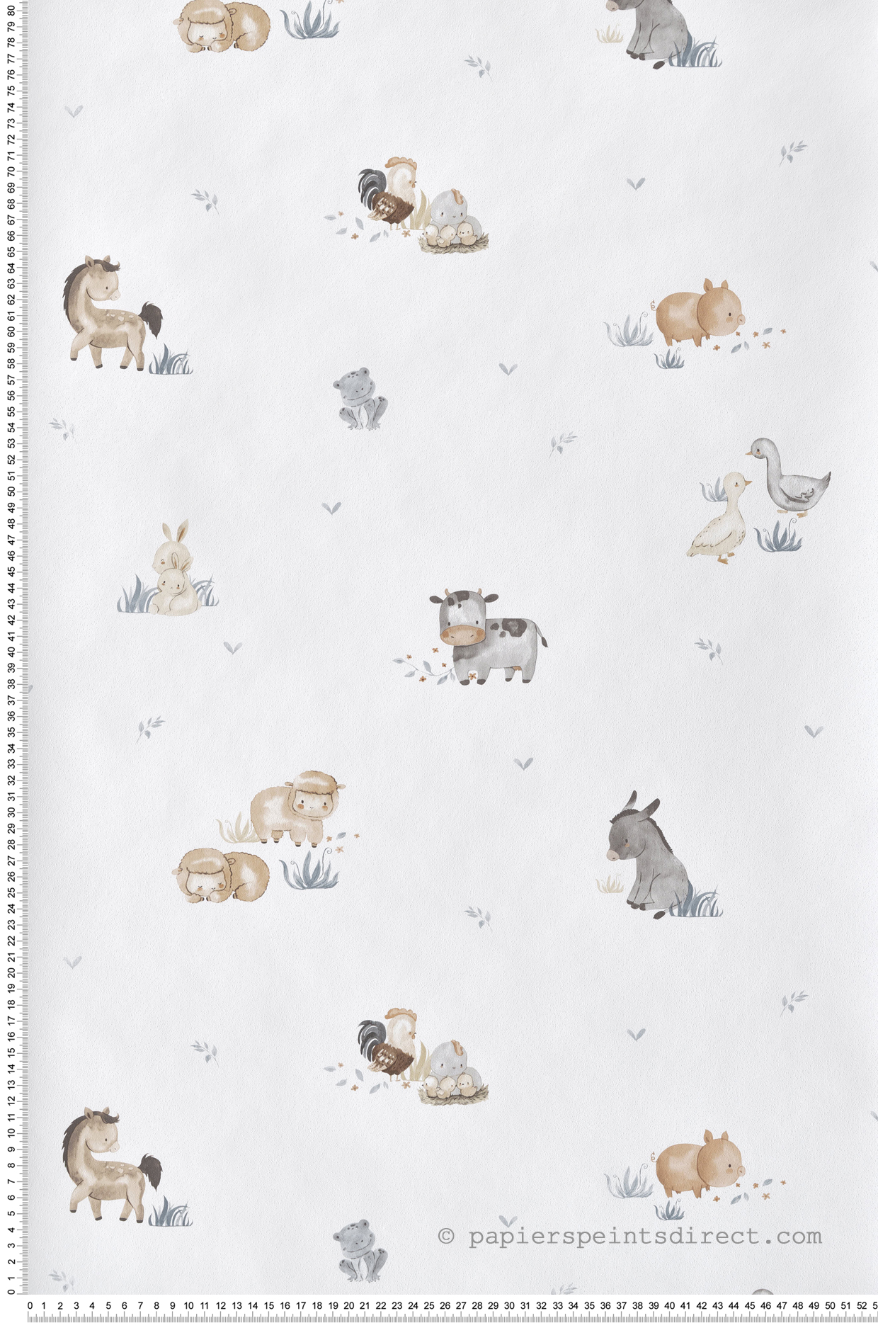 Papier peint Animaux De La Ferme gris beige bleu - Babyland 2 de Lutèce | Réf. LTC-14830