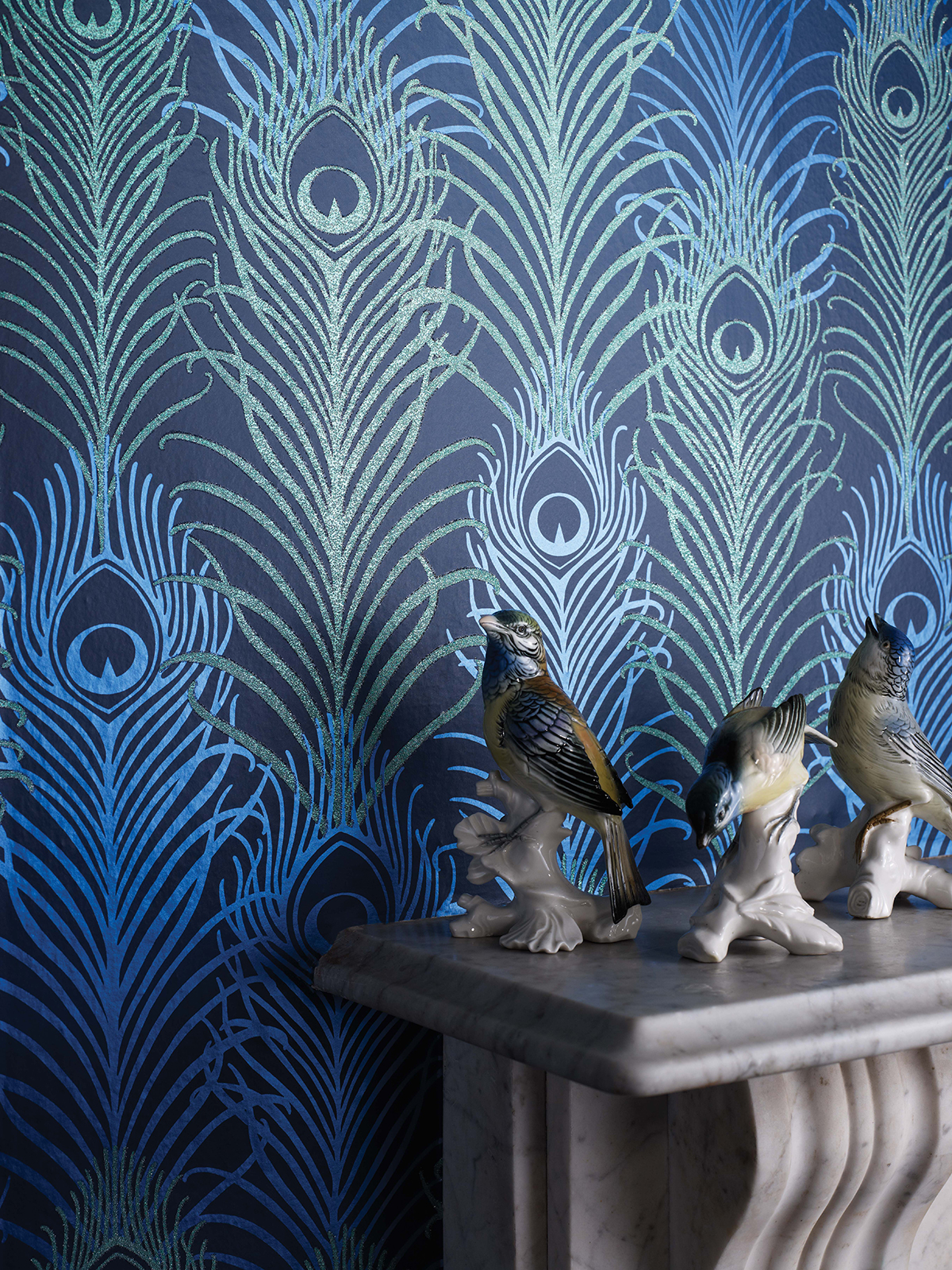 Papier peint Plume de Paon vert pailleté - The Wallpaper Collection de Matthew Williamson | AMB Réf. OSB-W6541-01