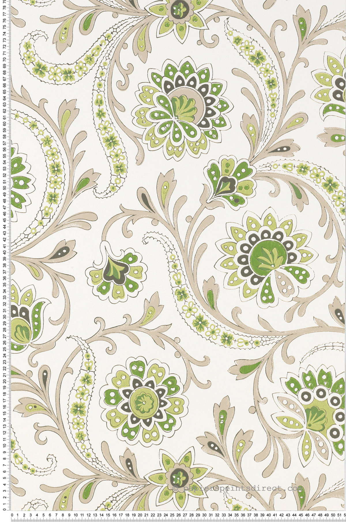 Papier peint Fleur Baroque Baville vert - Les Indiennes de Nina Campbell | Réf. OSB-NCW4351-04