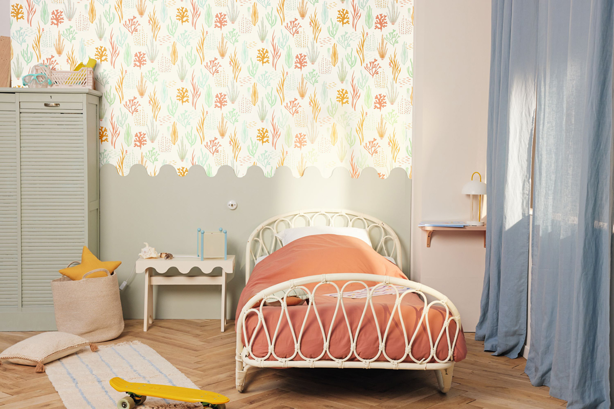 Papier peint Corail Fonds Marins multicouleurs - Les Minis Mondes de Casélio | Réf. MNM105814325