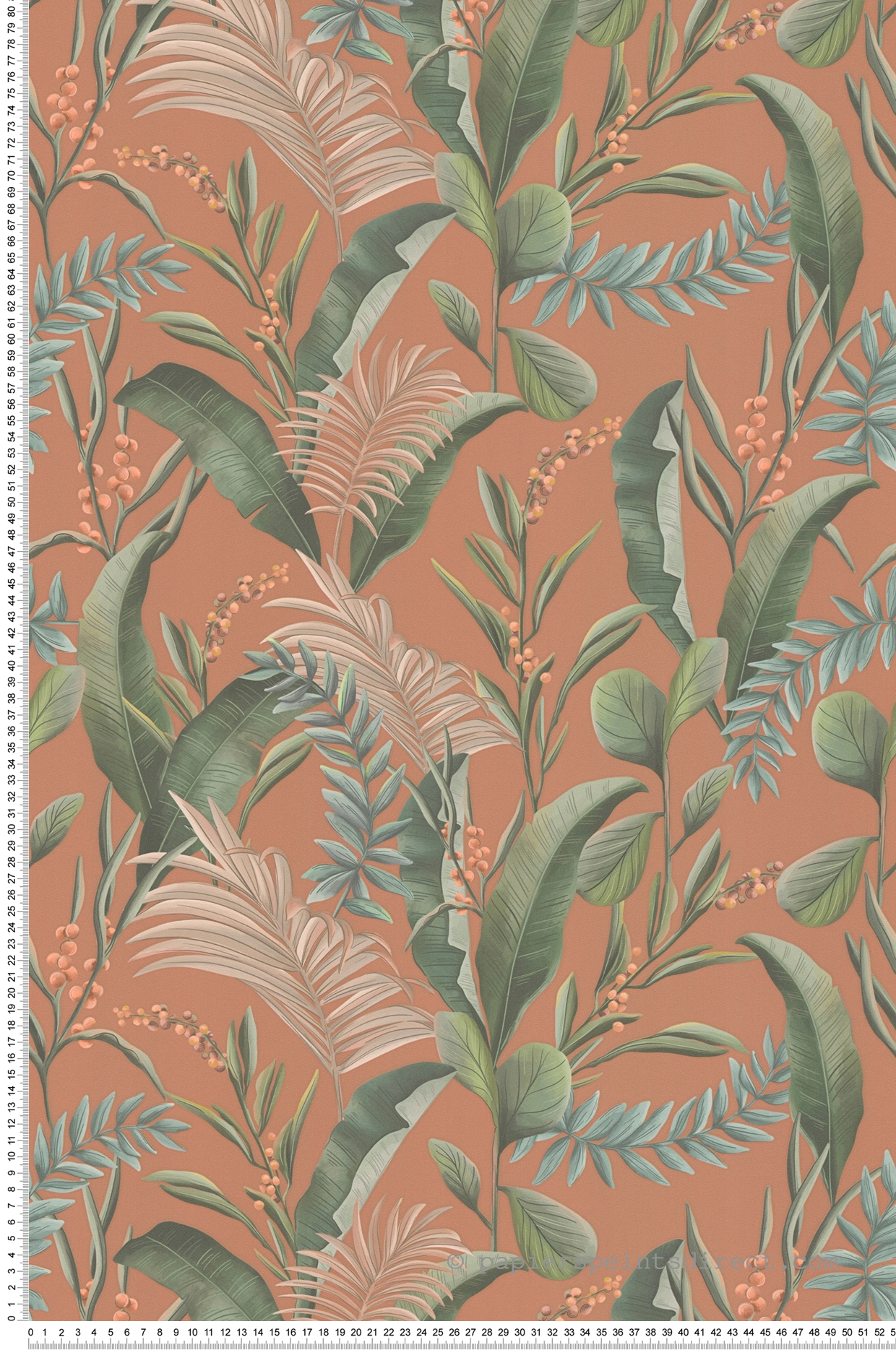 Papier peint Feuille Nature Tropical terracotta vert - Drawn Into Nature de Livingwalls | Réf. 39436-2
