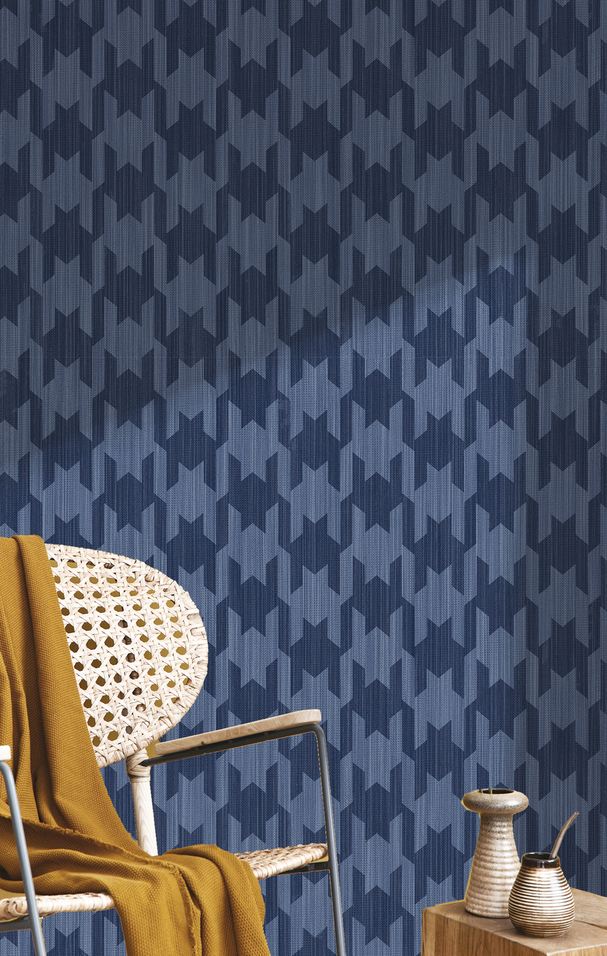 Papier peint Pied de Poule bleu jean - Jaipur de Montecolino | Réf. MC-26446