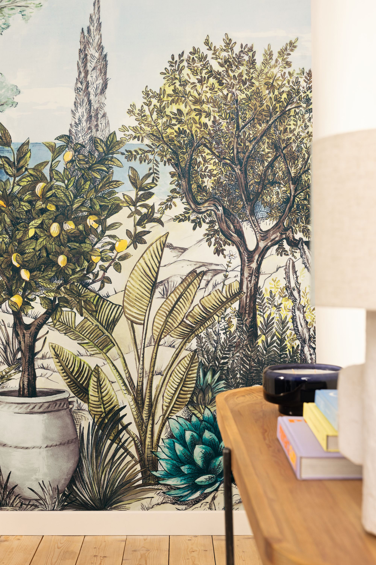 Papier peint panoramique Paysage Baux de Provence vert bleu S 200X250 - Azur de Casélio | Réf. AZU105477705