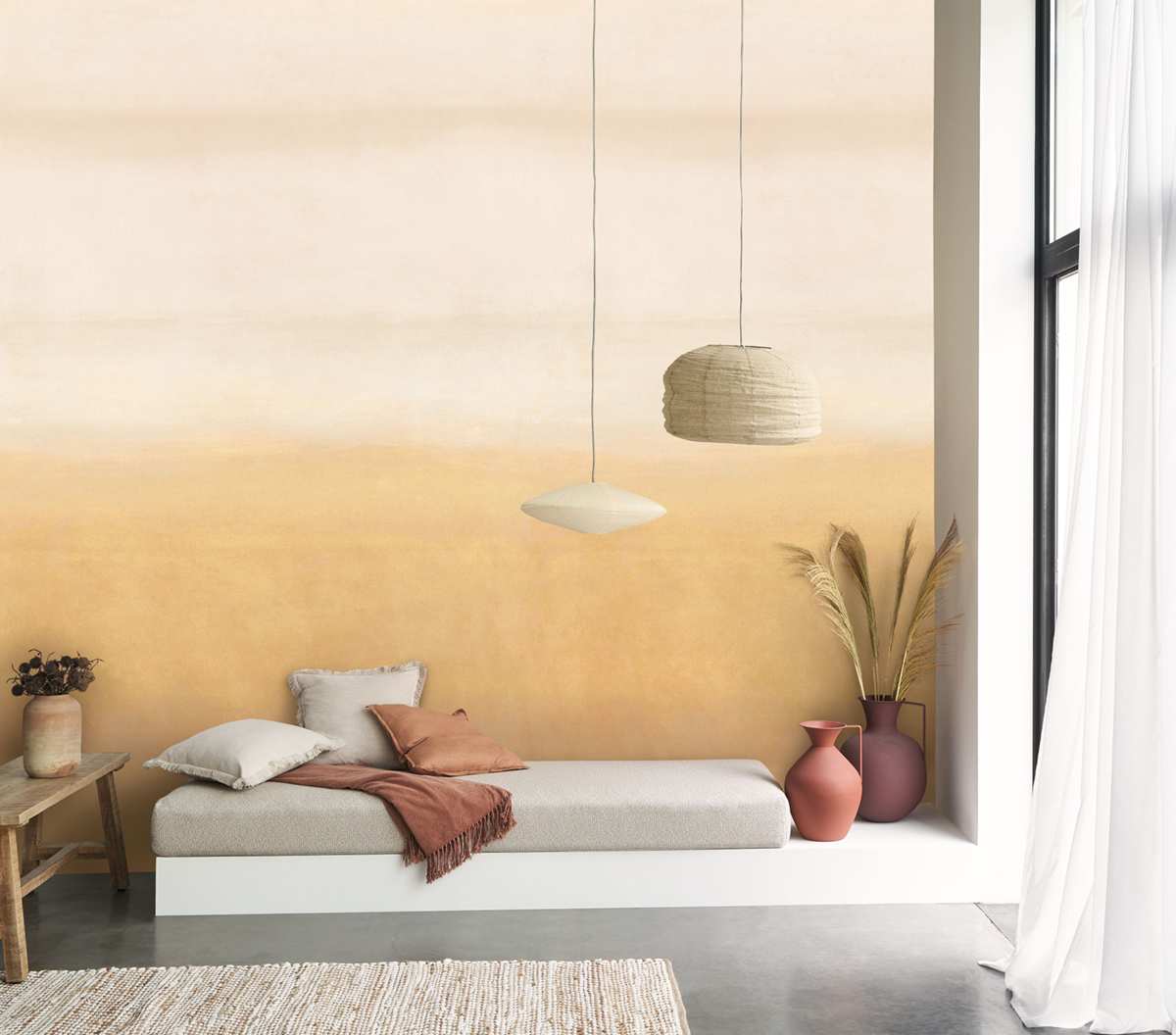 Papier peint panoramique Tie and Dye Aurora M jaune soleil - So Color 5 de Casadéco | Réf. COLR89442603