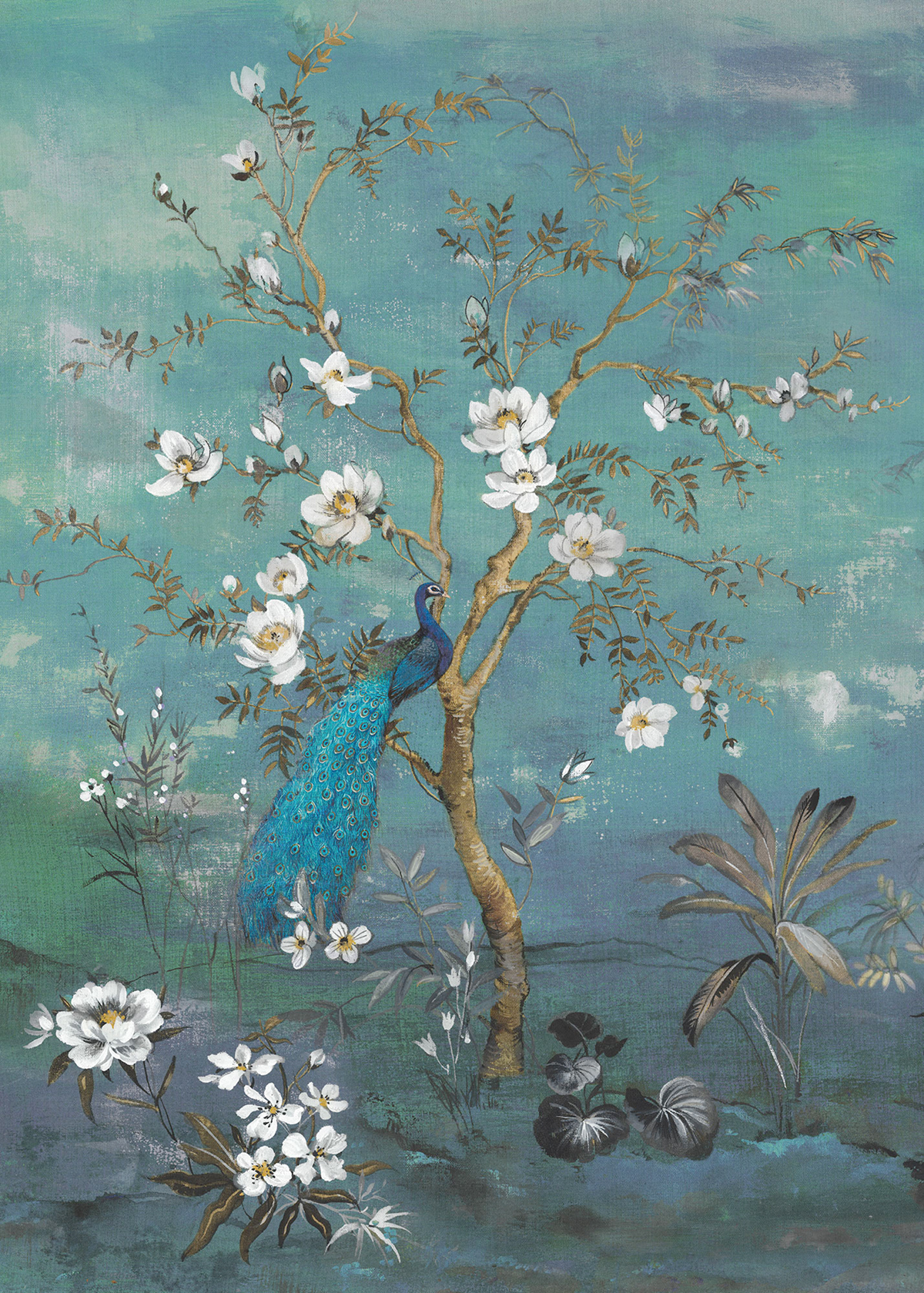 Papier peint panoramique Oiseau Japonais Antheia vert - Papier Peint Komar INK