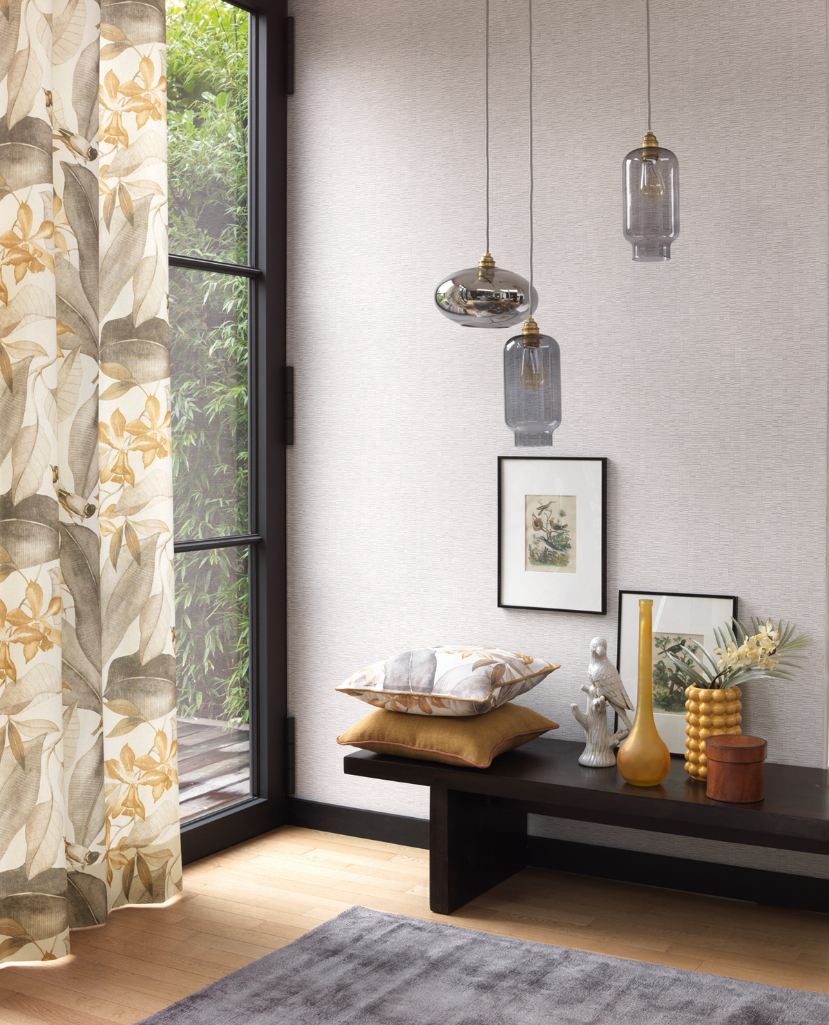 Tissu Feuillage Bird Song gris - Delicacy de Casadéco | Réf. DELY85441454