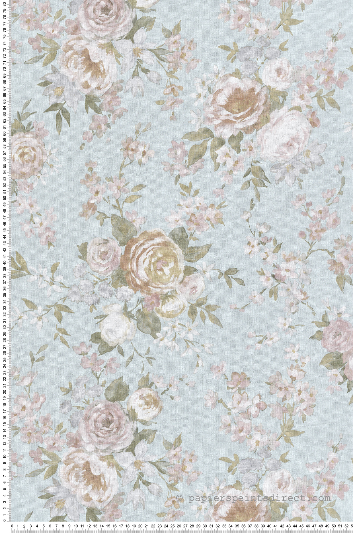 Papier peint Classique Grosse Fleur rose bleu ciel - Garden Party 2 de Montecolino | Réf. MC-8311