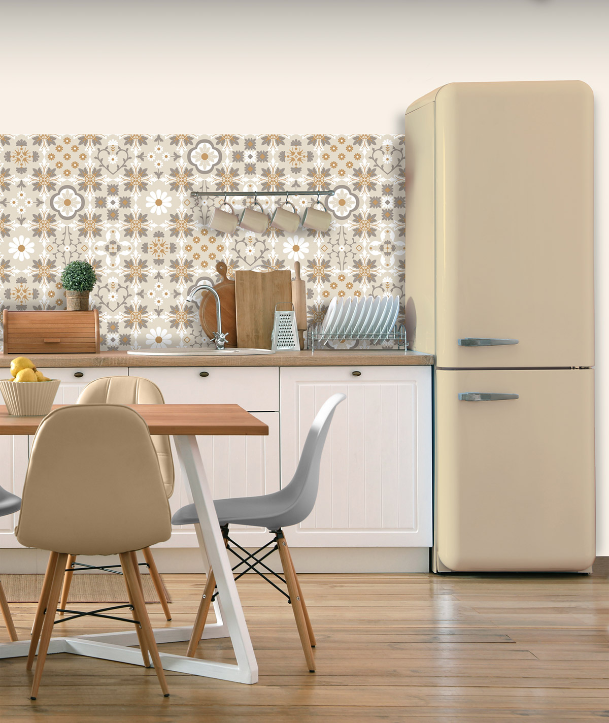 Papier Peint Carreaux Ciment Contemporain beige - Illusion d'Ugépa | Réf. UGP-M89407