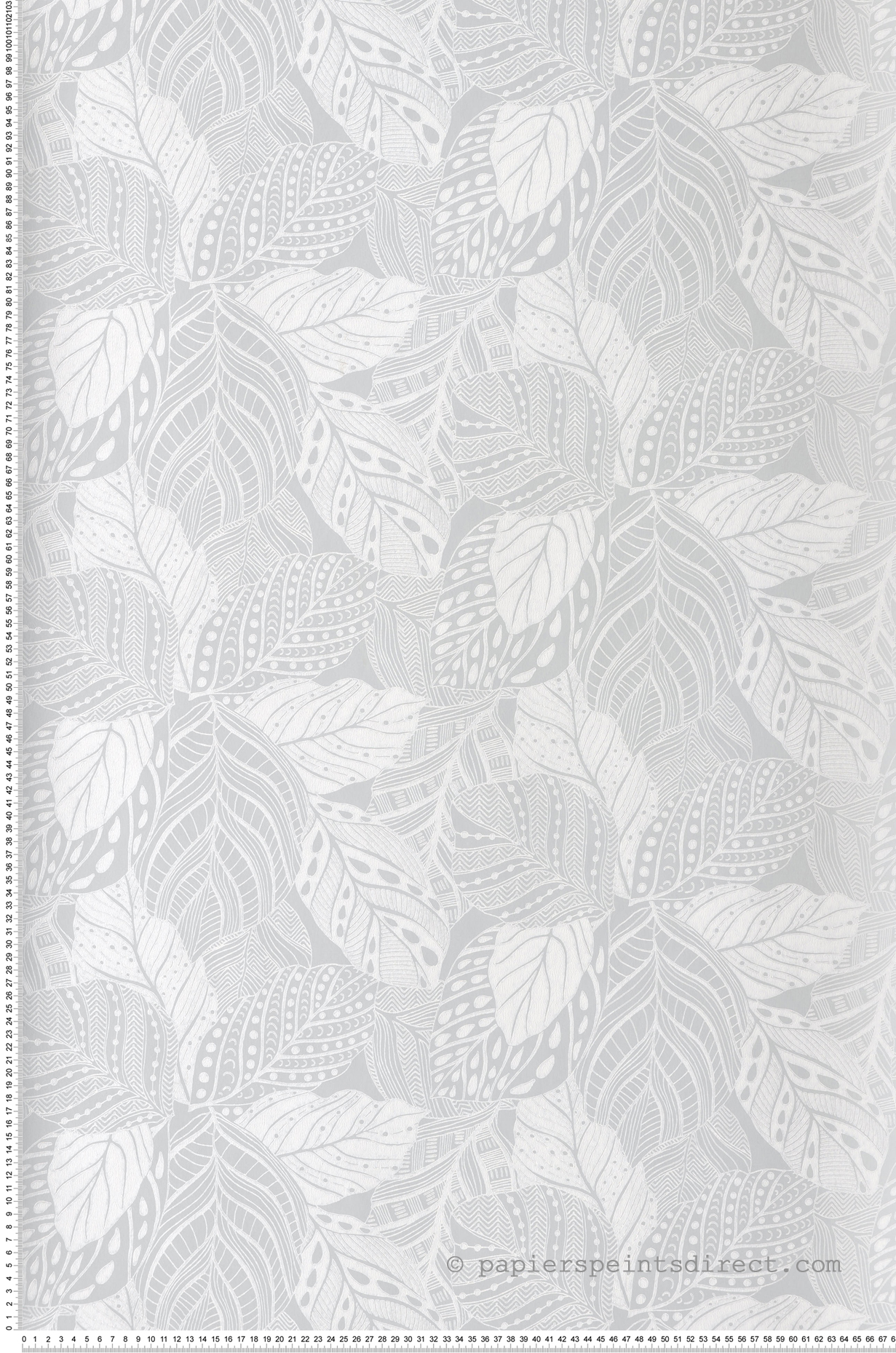 Papier peint Feuille de Vigne Graphique gris blanc - Greenhouse de York (Initiales) | Réf. INI-GO8223