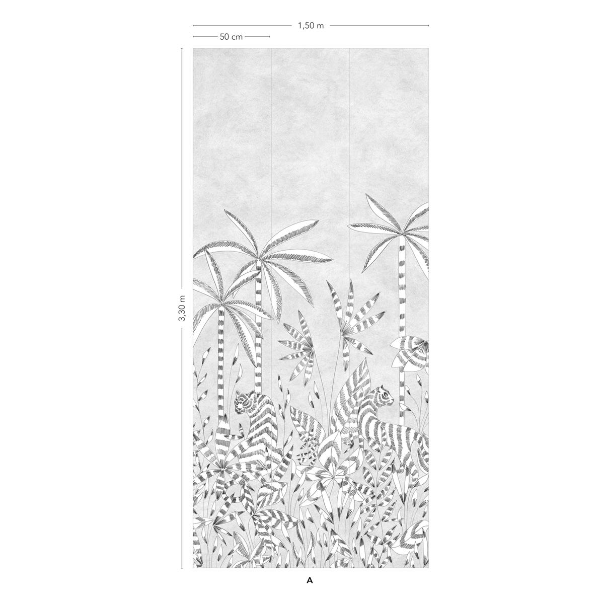 Papier peint panoramique Paradis des Tigres Grisaille A - 1/2/3 - Isidore Leroy AMB