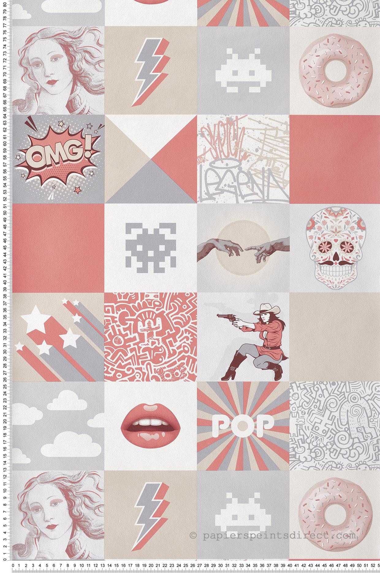 Papier peint Carrelage Pop rose et gris - La belle histoire d'Ugépa | Réf. UGP-M53203