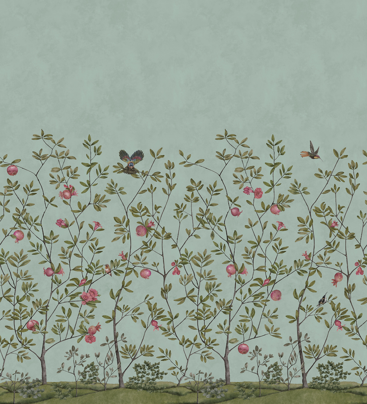 Papier peint panoramique Nature Grenades Bleu A+B - 1/2/3/4/5/6 - Isidore Leroy