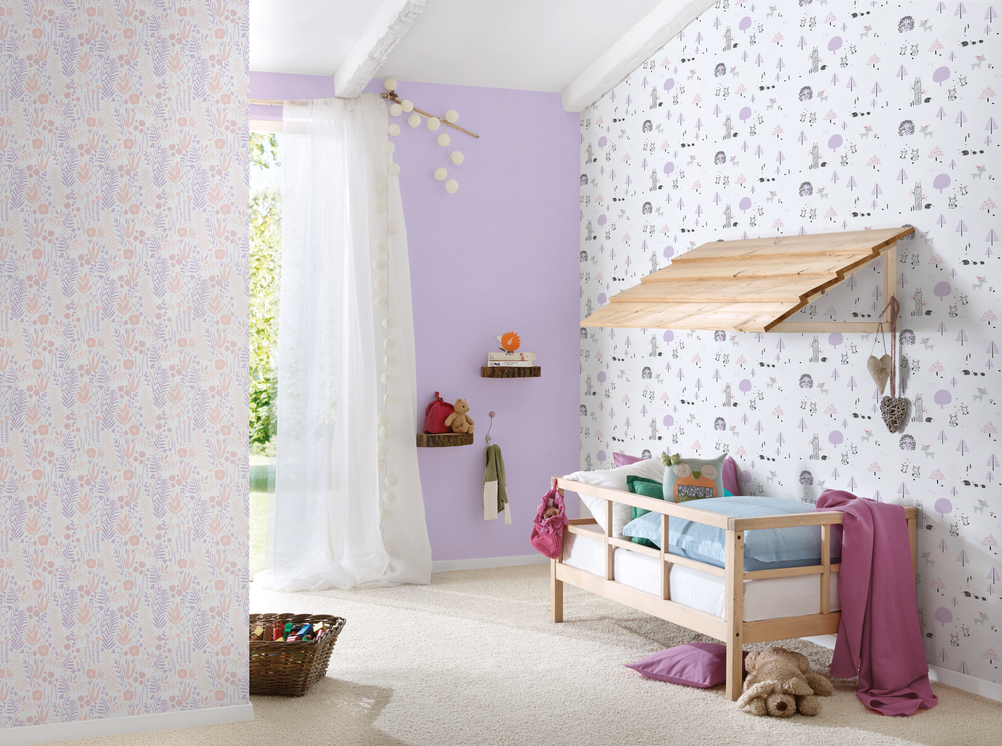Papier peint enfant Feuillage Liberty mauve rose - Little Love d'A.S. Création | Réf. SP15650