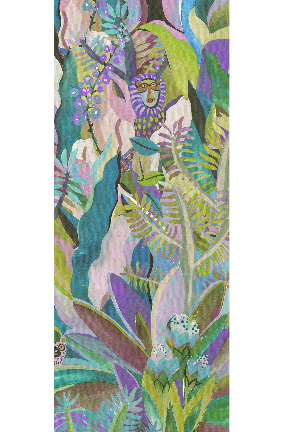 Papier peint panoramique Feuillage Animal bleu violet - C H260 - Wall Designs IV de Masureel | Réf. MAS-DG4ANI1023-260