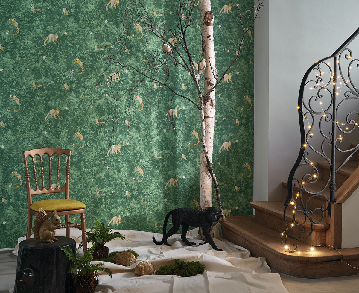 Papier peint Jardin Des Merveilles et Animaux vert et doré - Voyage Onirique de Casadéco | AMB Réf. ONIR87257803