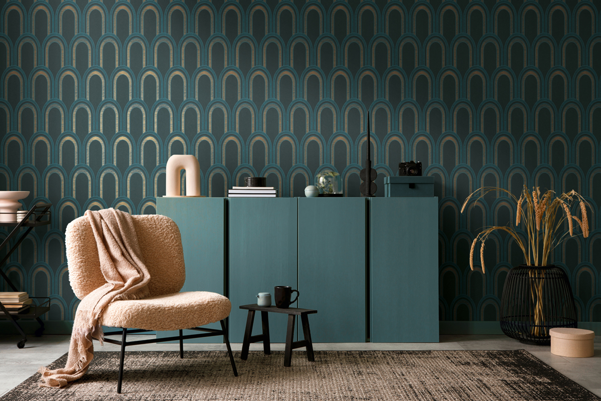 Papier peint Arches Art Déco Métal bleu doré - Arcade d'Architects Paper | Réf. 39176-3