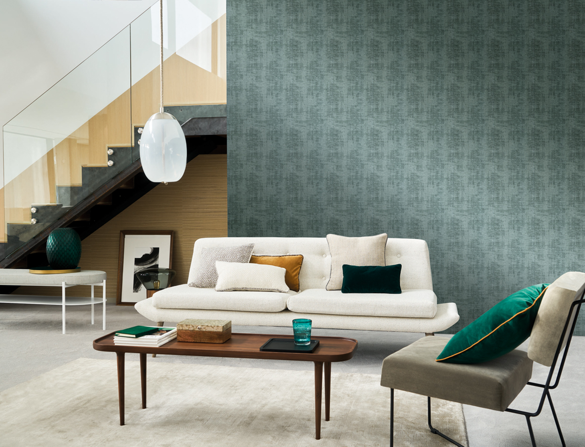 Papier peint Faux uni Johara turquoise rouille - Mansour de Casamance | Réf. CAS-74391288