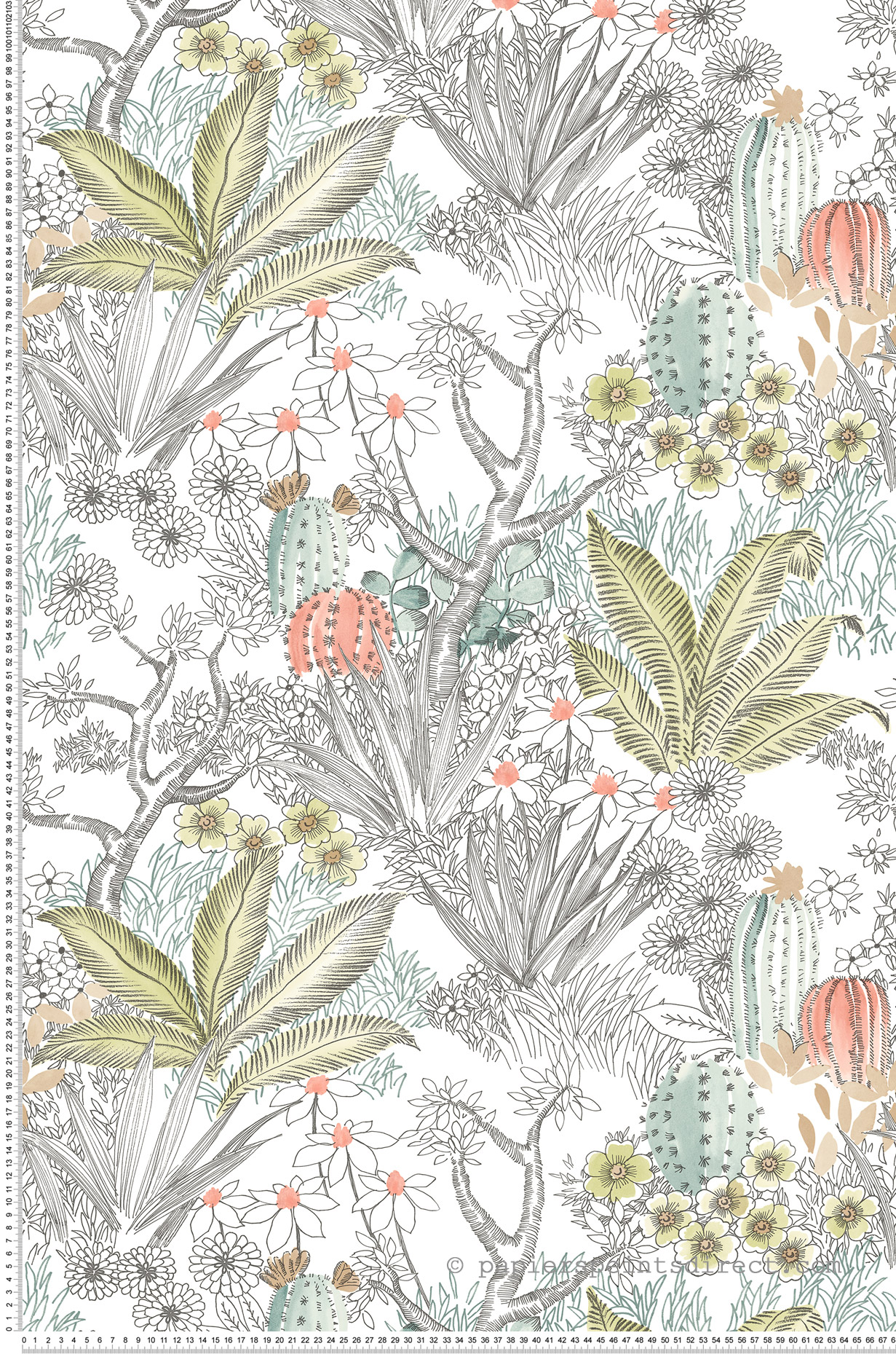 Papier peint adhésif Cactus Désert Fleuri vert - Les Adhésifs de Lutèce | Réf. LTC-PSW1213RL