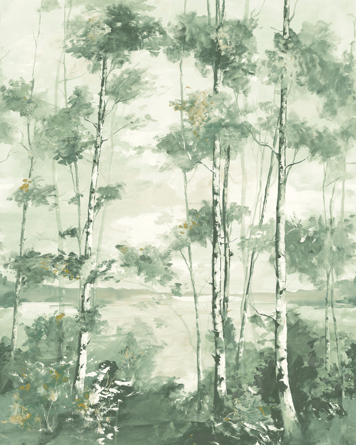 Papier peint panoramique Forêt Boréale S vert eucalyptus 200X250 - Riverside 4 de Casadéco | Réf. RIVI89567805