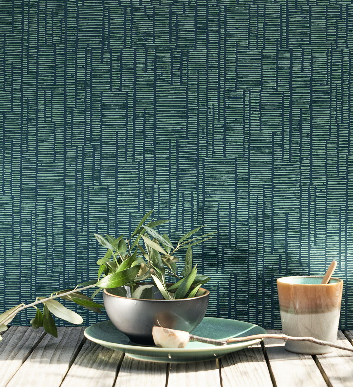 Papier peint Scandinave Capri bleu paon et vert - Méditerranée de Casadéco | Réf. MEDI87447759