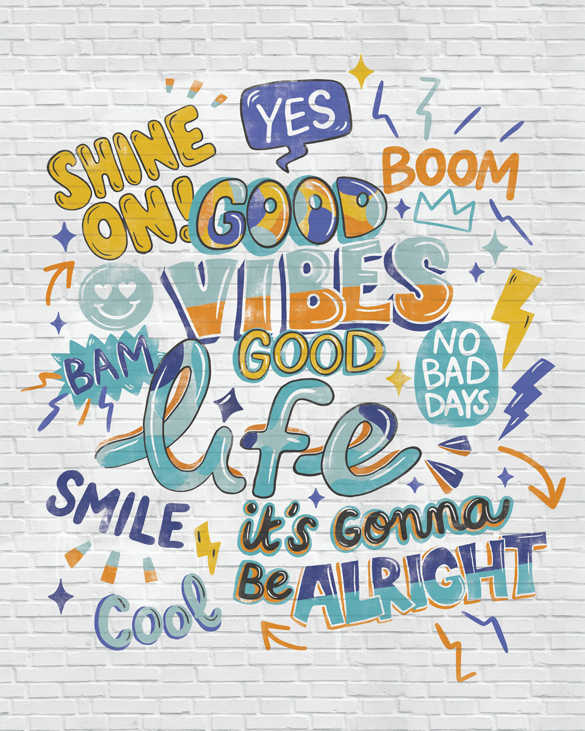 Papier peint panoramique Graffiti Good Vibes multicouleurs S 200X250 - Pimp My Wall de Casélio | Réf. PMW104786905