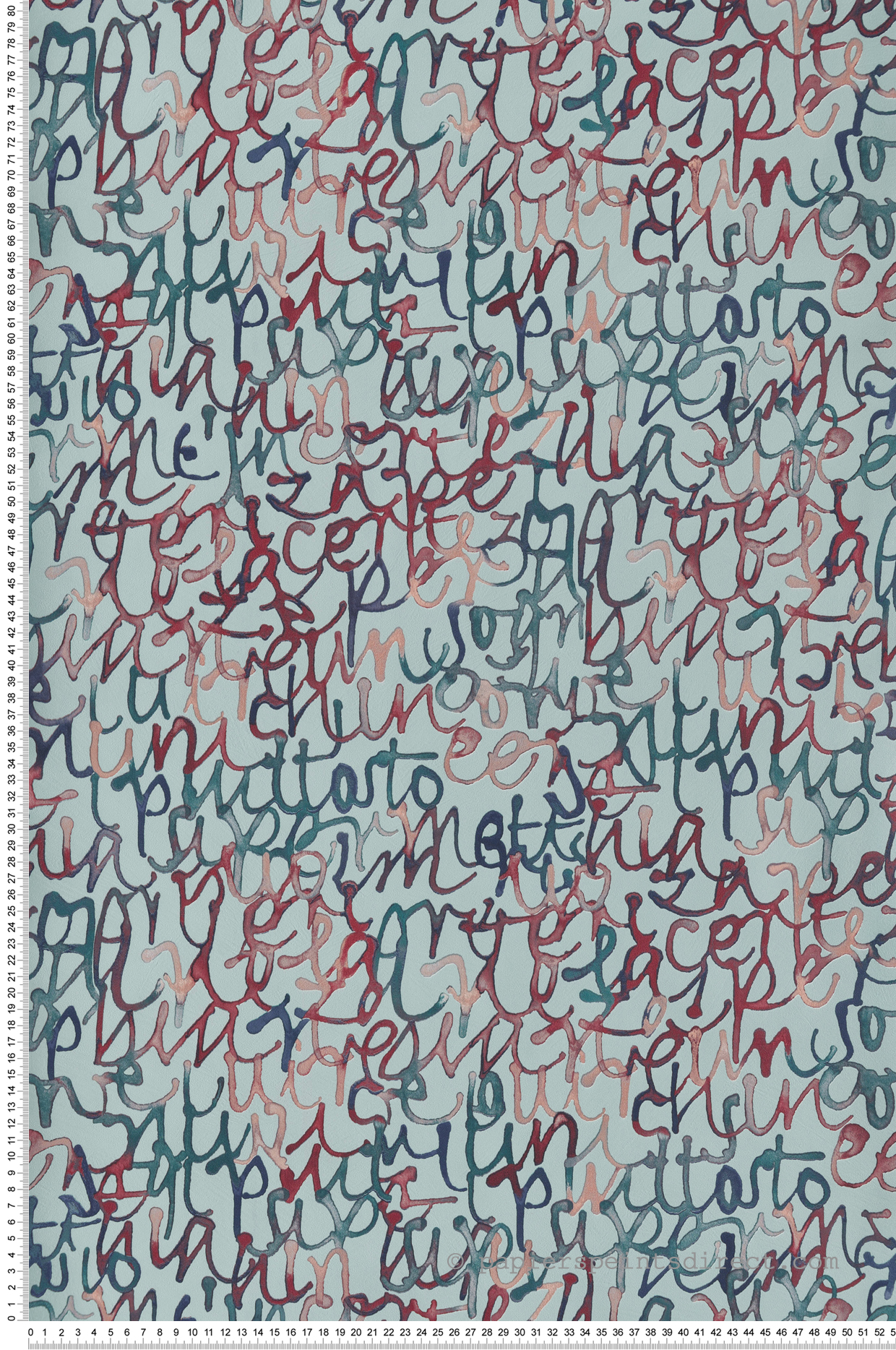 Papier peint Ecriture Lettres vert céladon bordeaux - Boca Chica de Montecolino | Réf. MC-SO27071