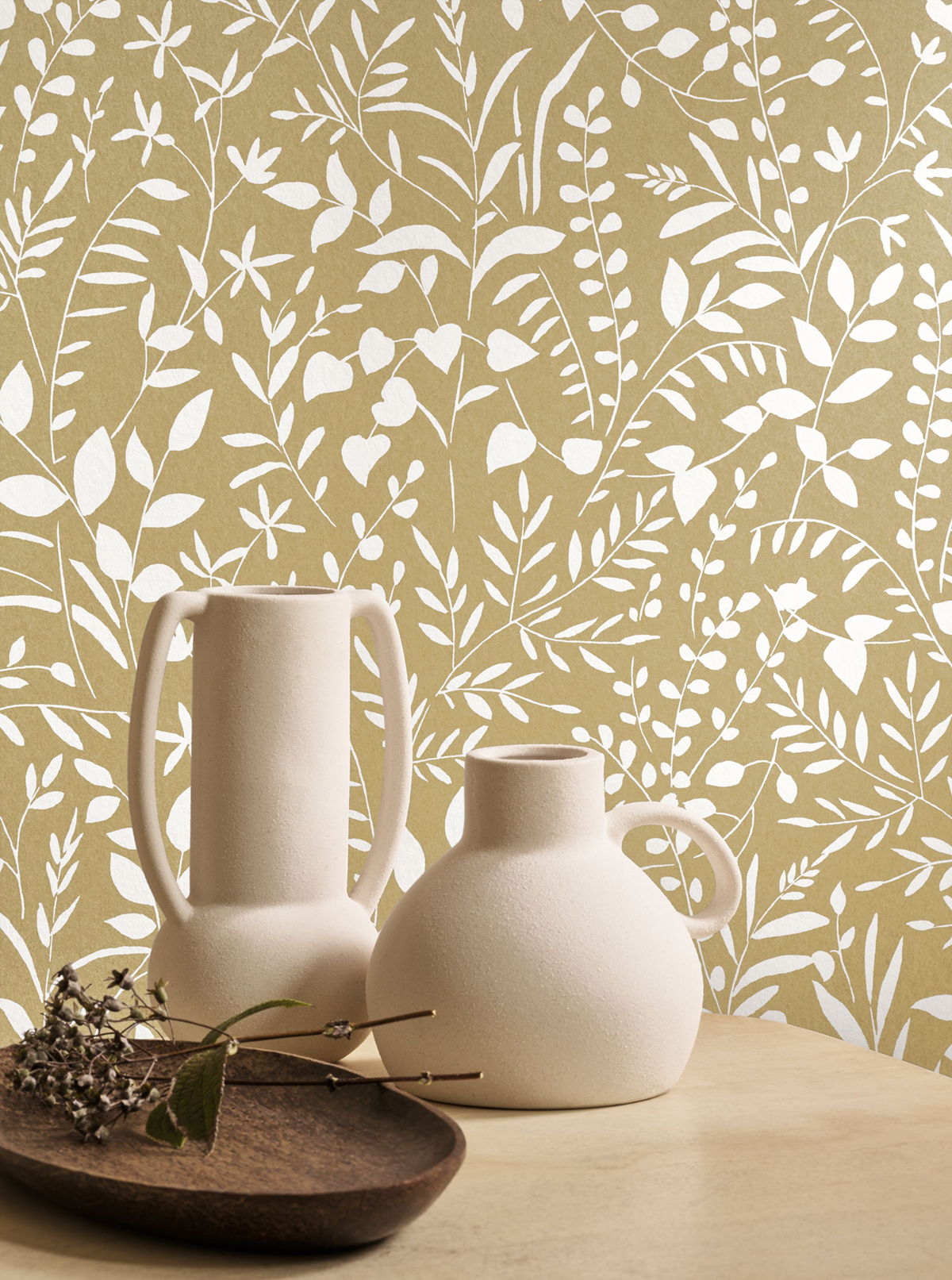 Papier peint Branche Scandinave Bastide vert beige - Echappée Belle de Casadéco AMB3| Réf. ECHA89837414