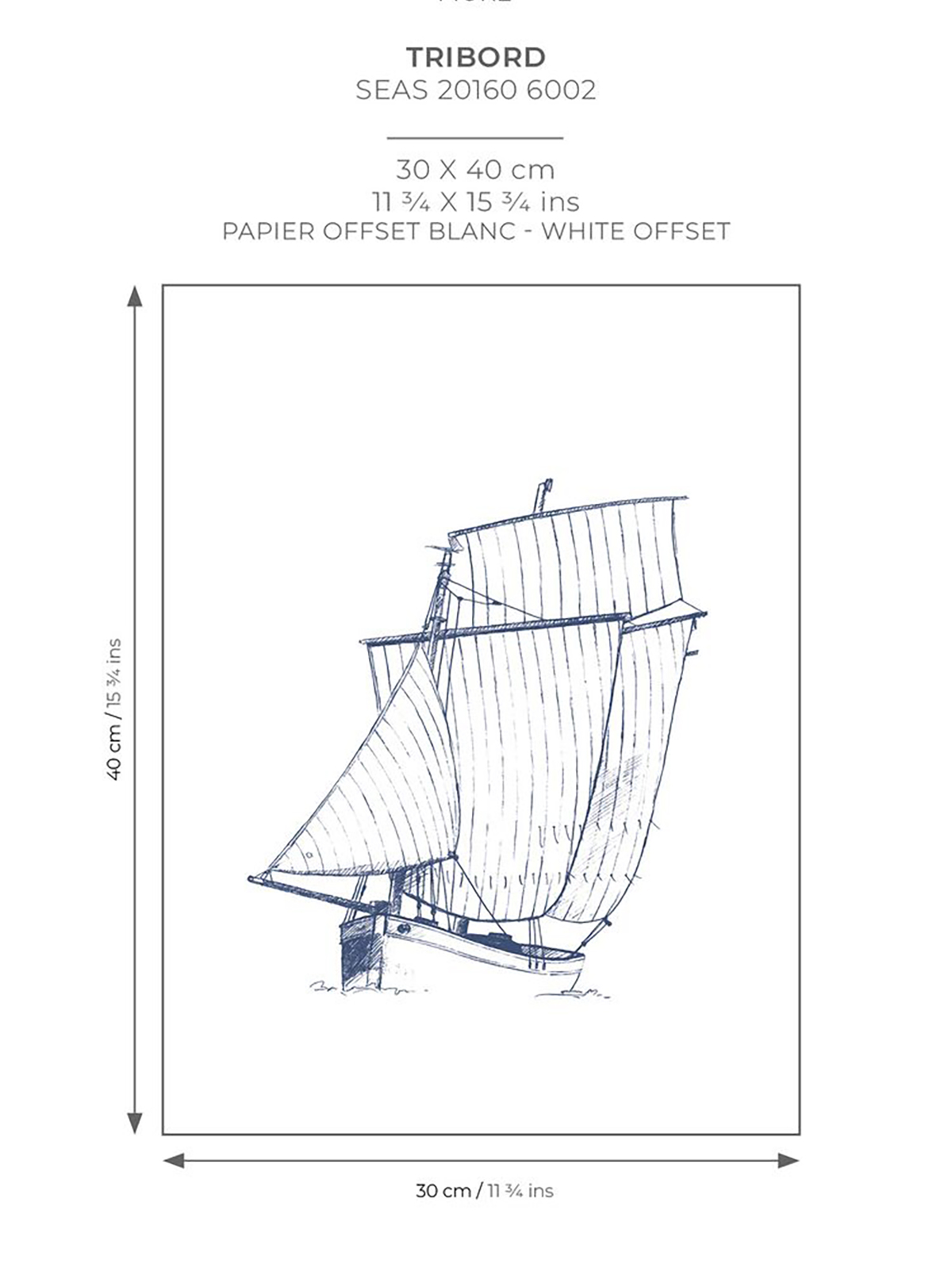 Affiche Tribord 30x40 bleu marine - Seaside de Casadéco AMB7 | Réf. SEAS201606002