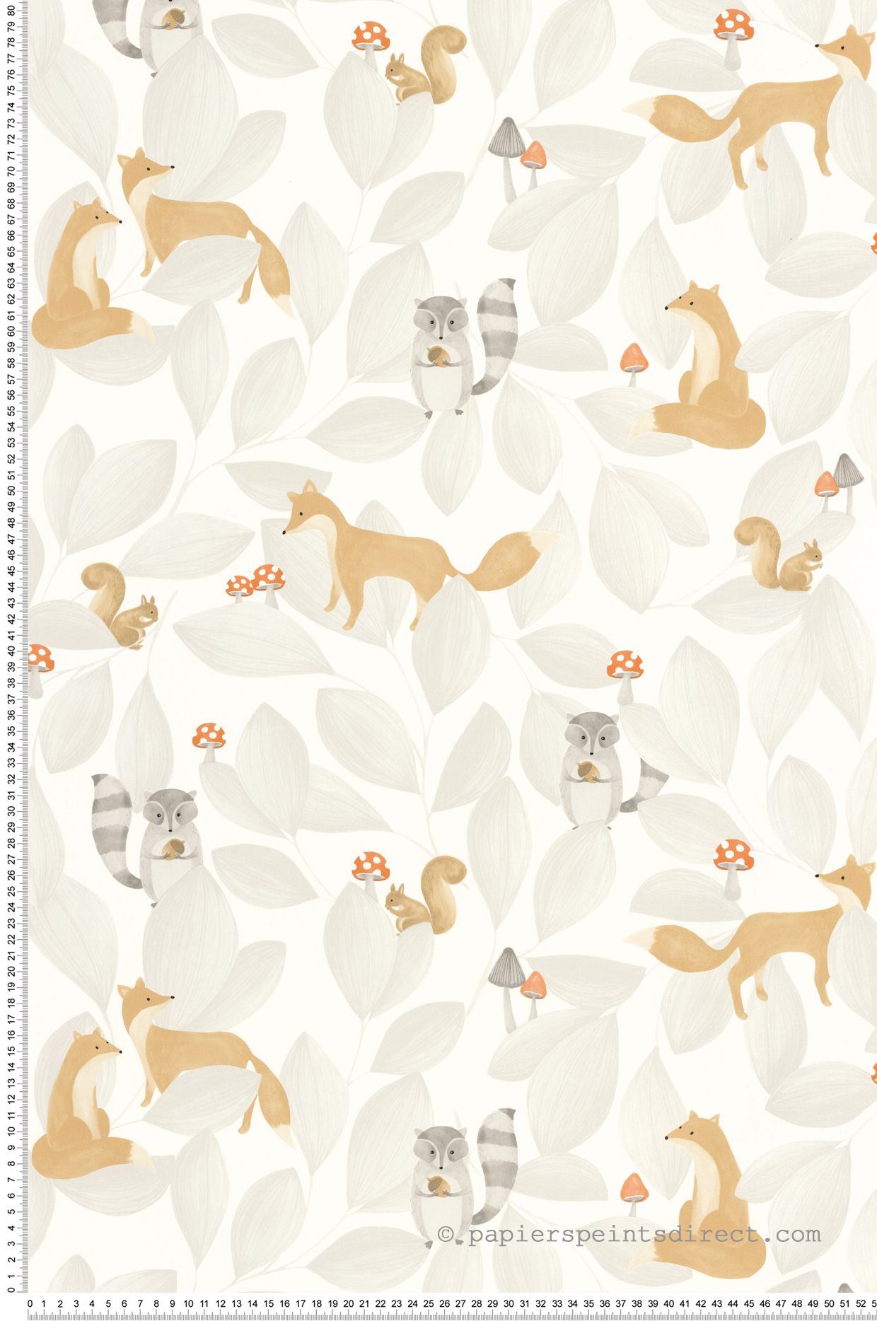 Papier peint Forêt Renard Woodland Friends gris camel - Once Upon A Time de Casadéco | Réf. OUAT88279807