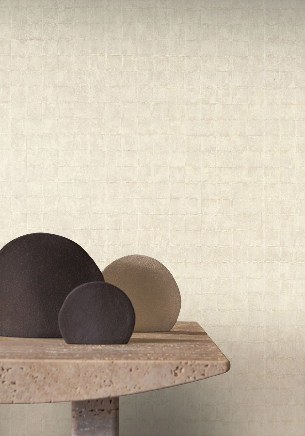 Papier peint Carreaux Faenza ivoire nacré - Cérame de Casamance | Réf. CAS-76080100