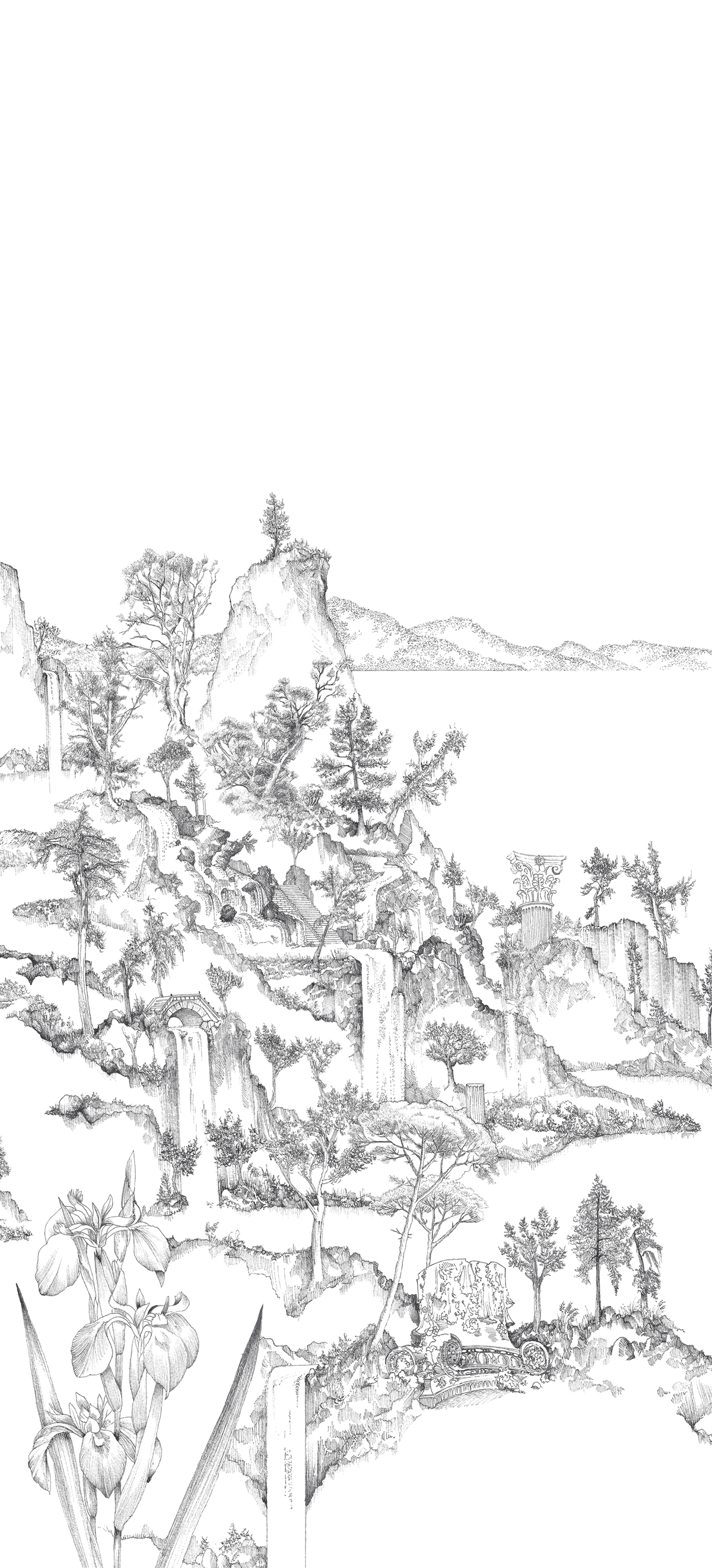 Papier peint panoramique Paysage Cité Rêvée Noir et Blanc A - 1/2/3 - Isidore Leroy