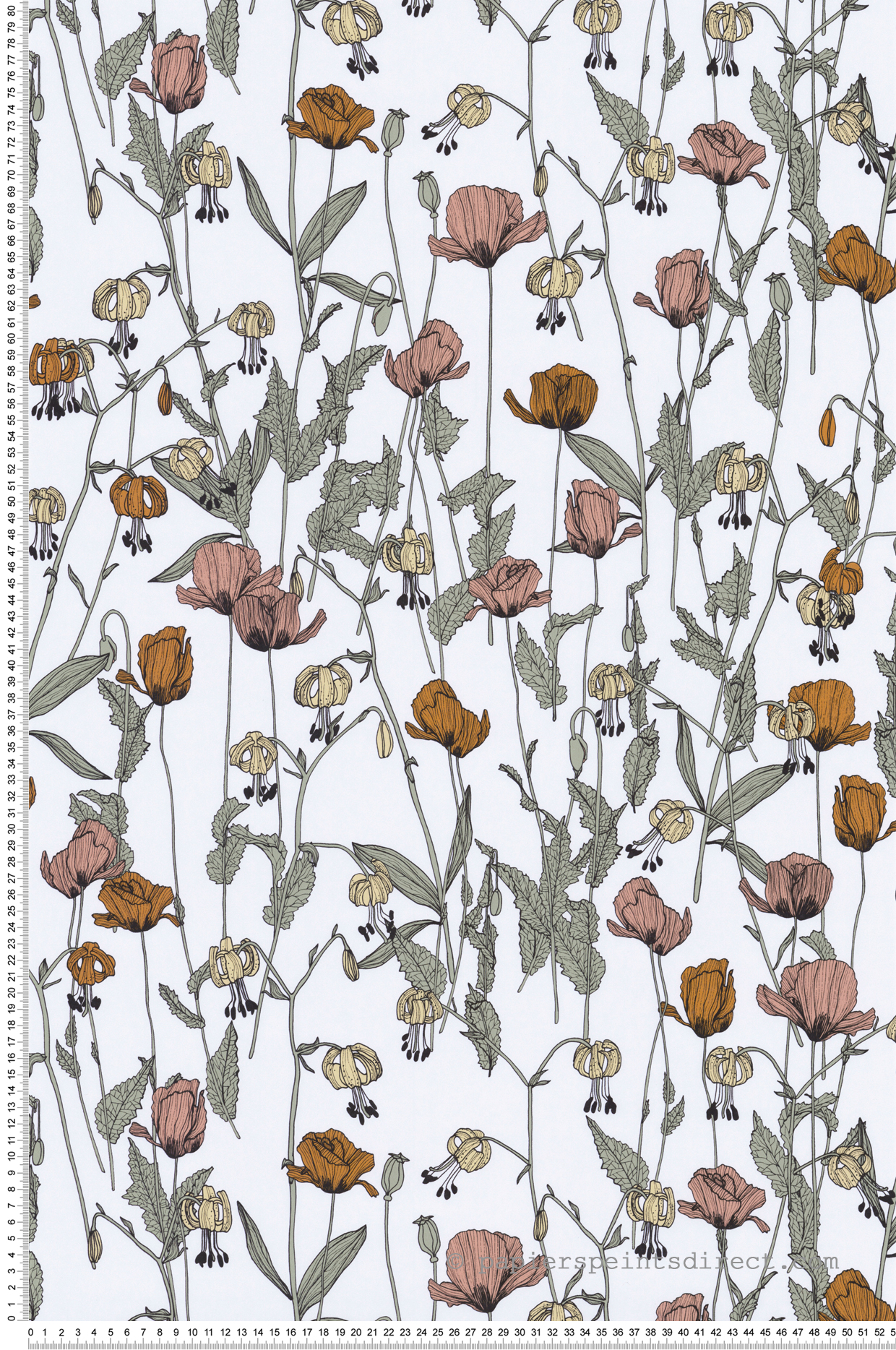 Papier peint Coquelicot Fleur vert doux - Soline de Lutèce | Réf. LTC-51250104