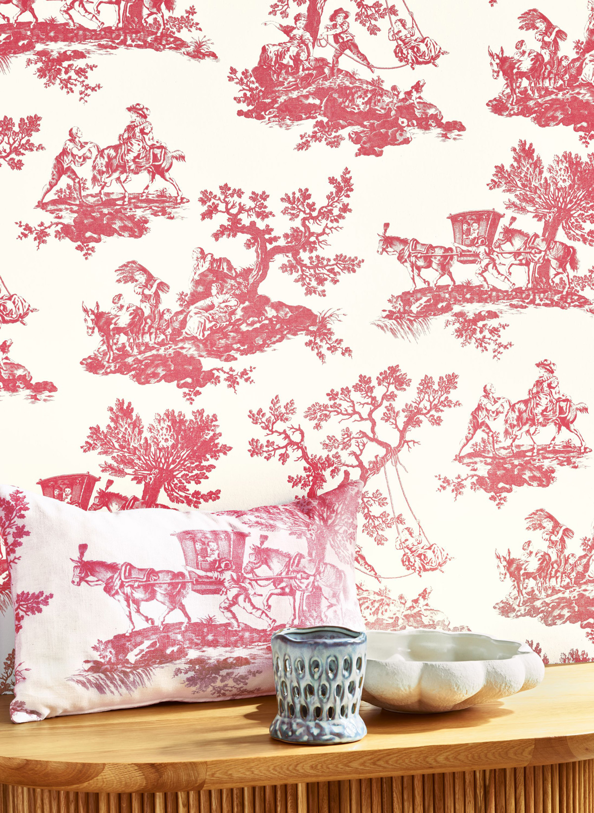 Tissu Classique Cadence rouge grenat - Les Belles Toiles de Jouy 2 de Casadéco | Ref. BTJD201778510