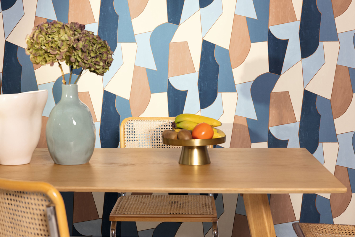 Papier peint Graphique Etoffe bleu camel doré - XXL de Casélio AMB2 | Réf. XXL104516022