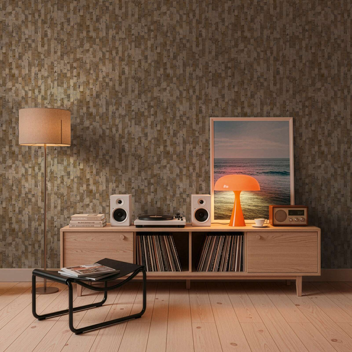 Papier peint Bois Lames Patiné brun doré - Vibes & Styles d'A.S. Création AMB3| Réf. AS-790084