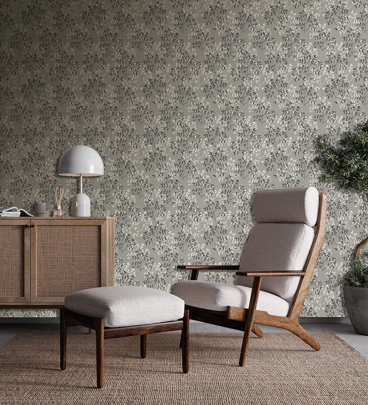 Papier peint Feuillage Délicat grège anthracite - Esterel de Montecolino | Réf. MC-AN28252