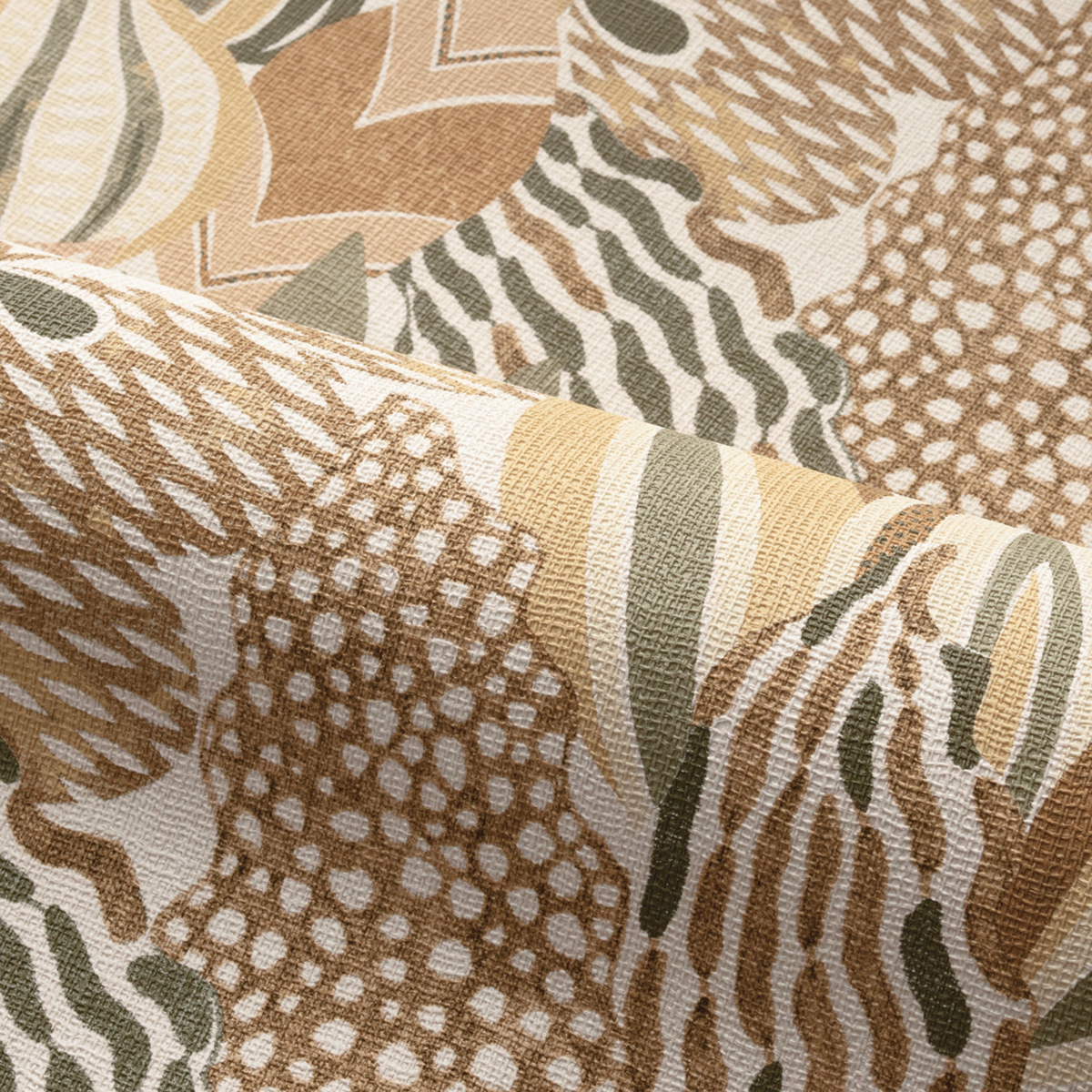 Papier peint Jardin Alfabia kaki vanille - Palmadora de Casamance AMBV | Réf. CAS-76691324