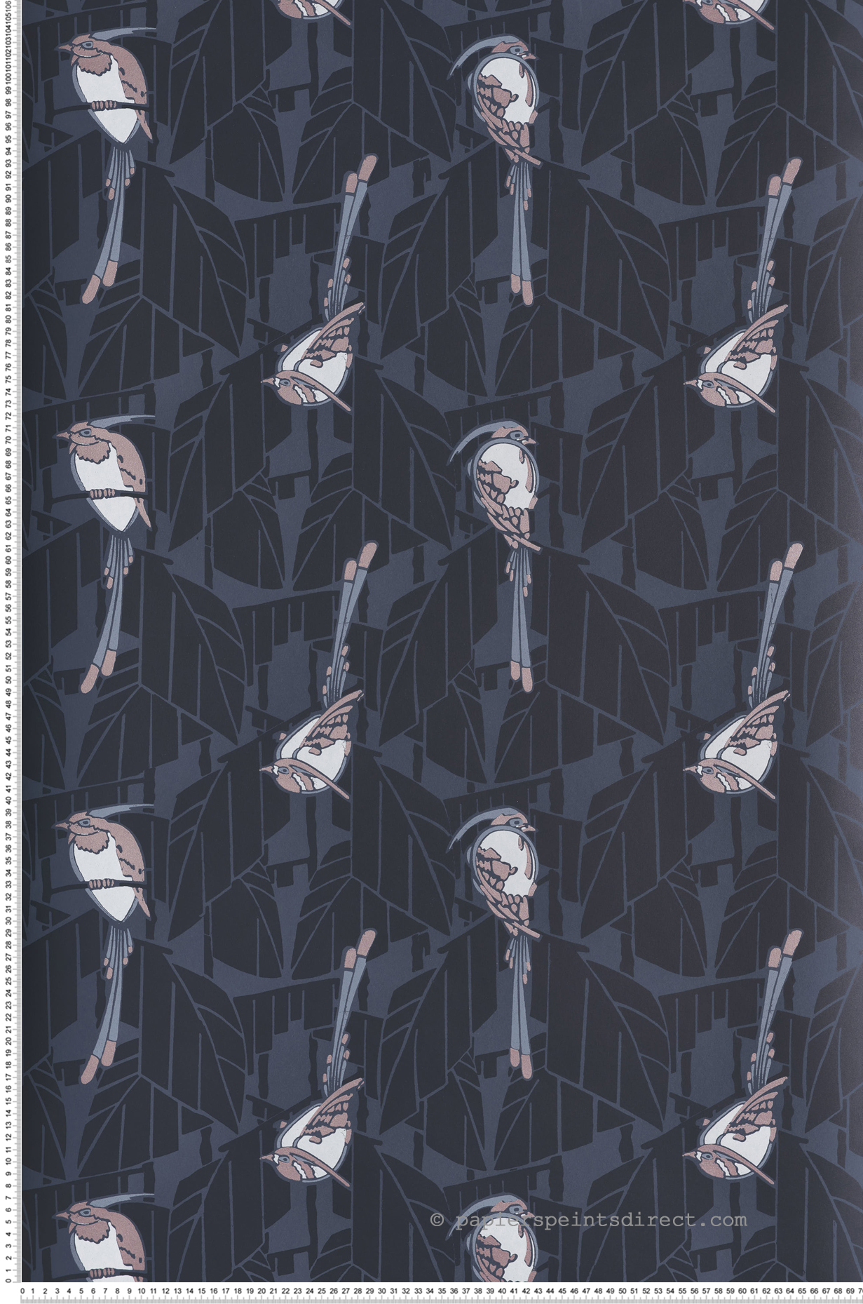 Papier peint Oiseau Graphique Kardinal rose métallisé - Folies de Masureel | Réf. MAS-FOL603