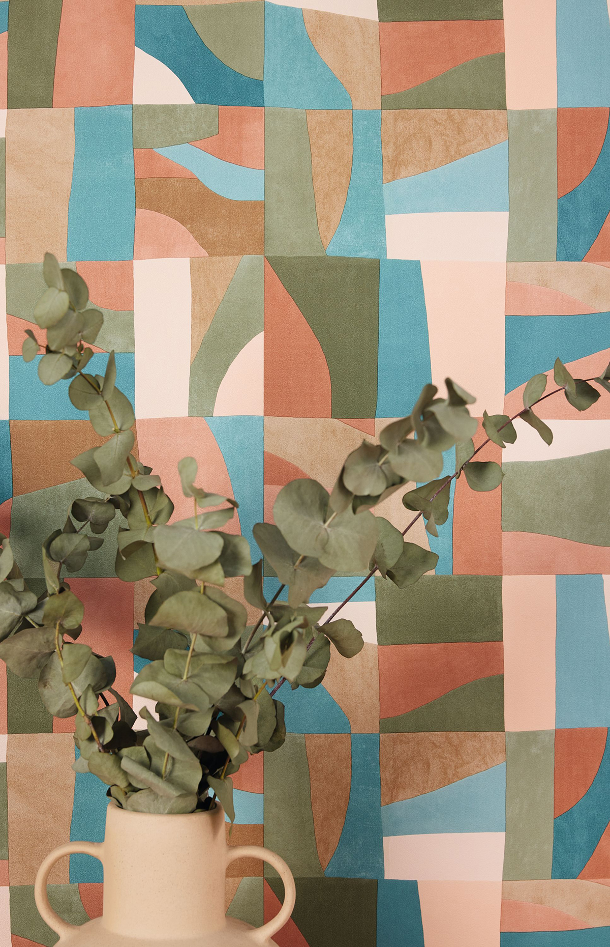 Papier peint Géométrique Aix terracotta vert - Azur de Casélio AMB3 | Réf. AZU105463689