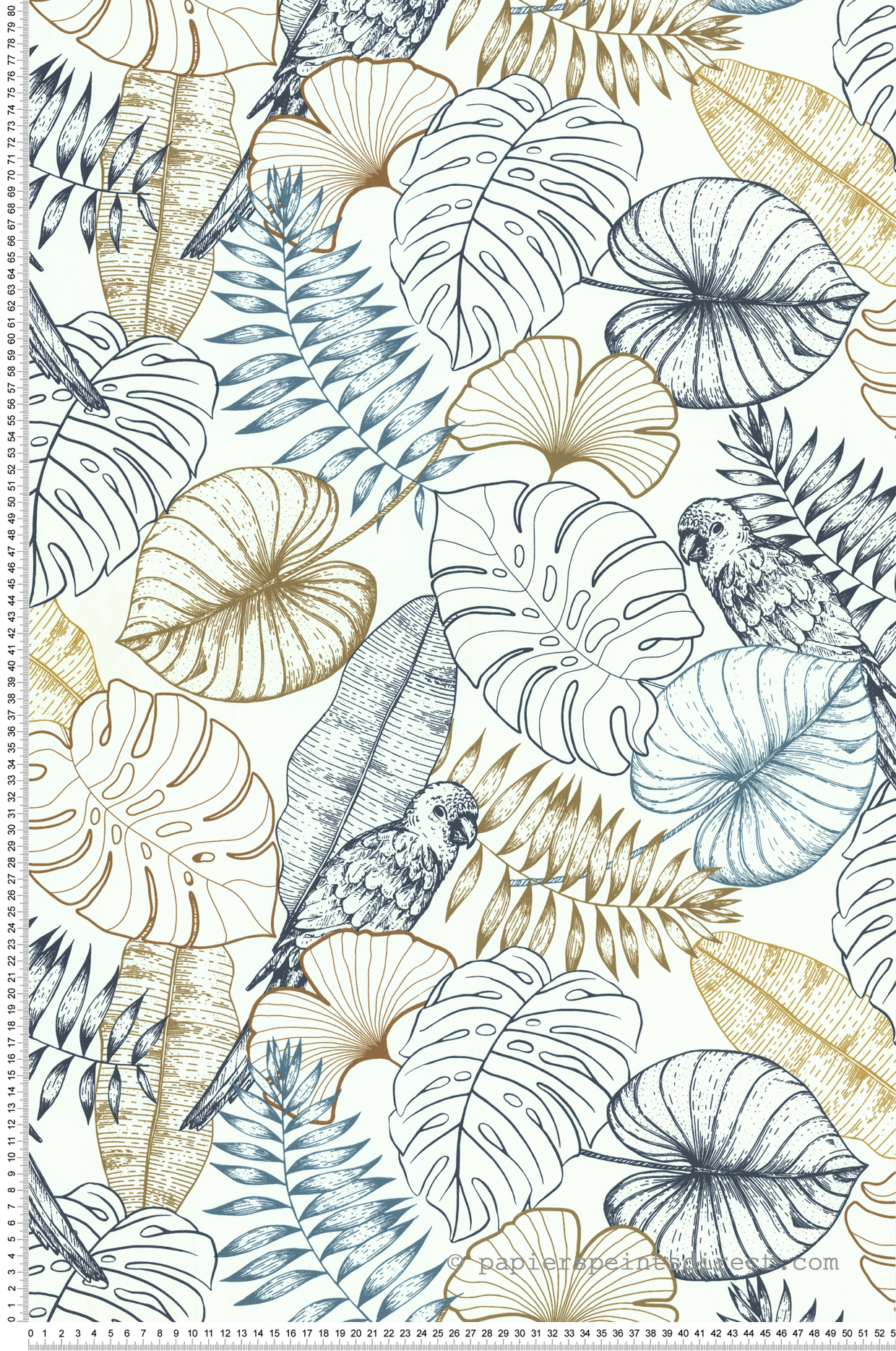 Papier peint Perroquet Graphique bleu marron - Séjours & Chambres de Lutèce | Réf. LTC-133293401