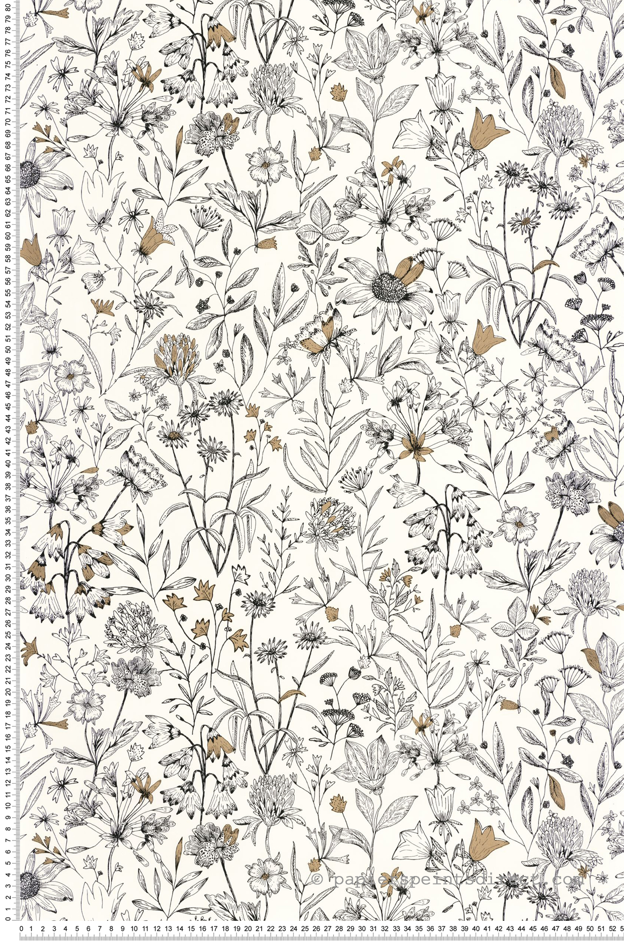 Papier peint Fleur Jardin de Giverny noir et blanc or - Art of Botany de Casélio | Réf. AOB103000215