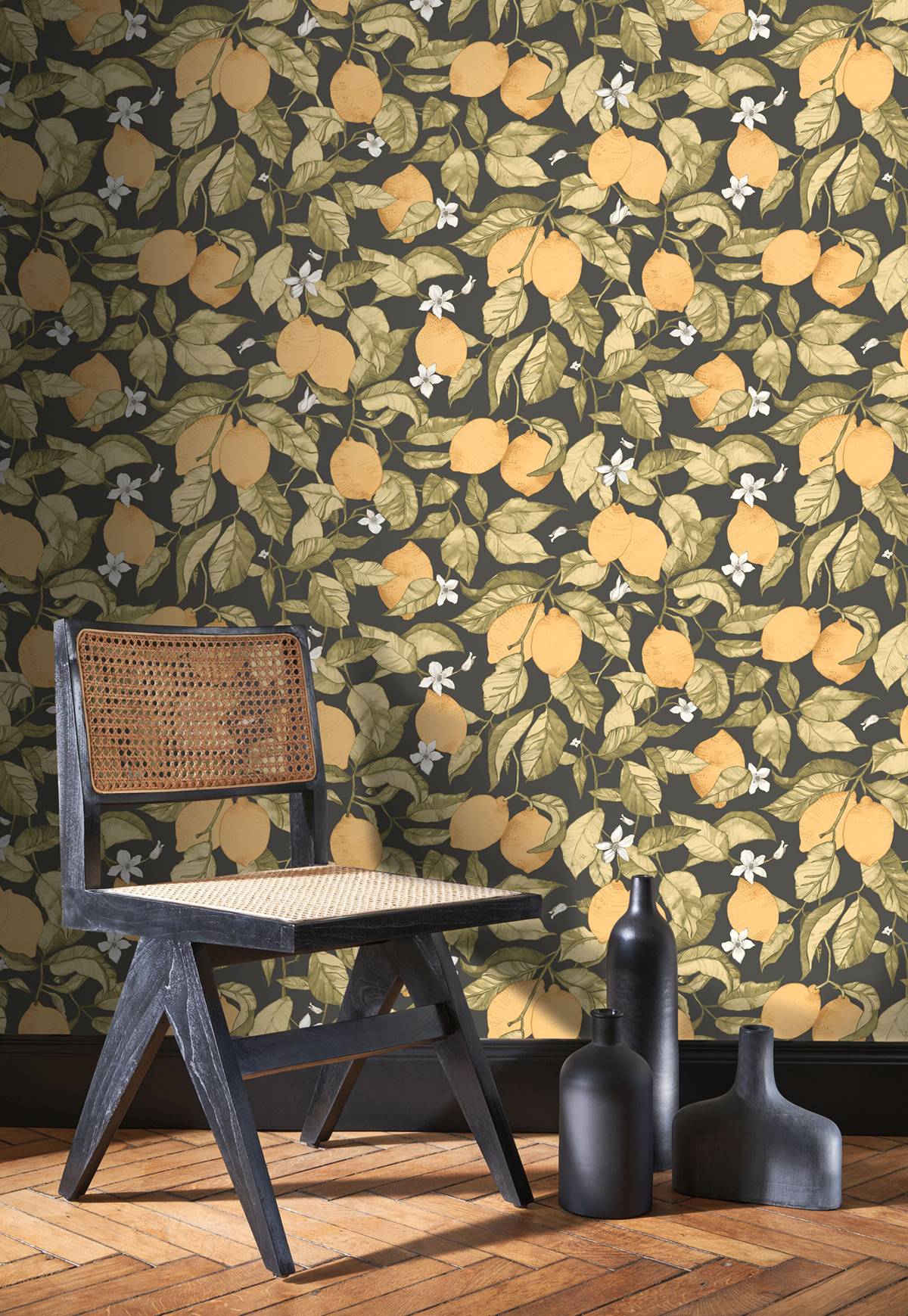 Papier peint Citronnier Contemporain jaune citron ardoise - Soliflore de Casadéco | Réf. SOLI200272727