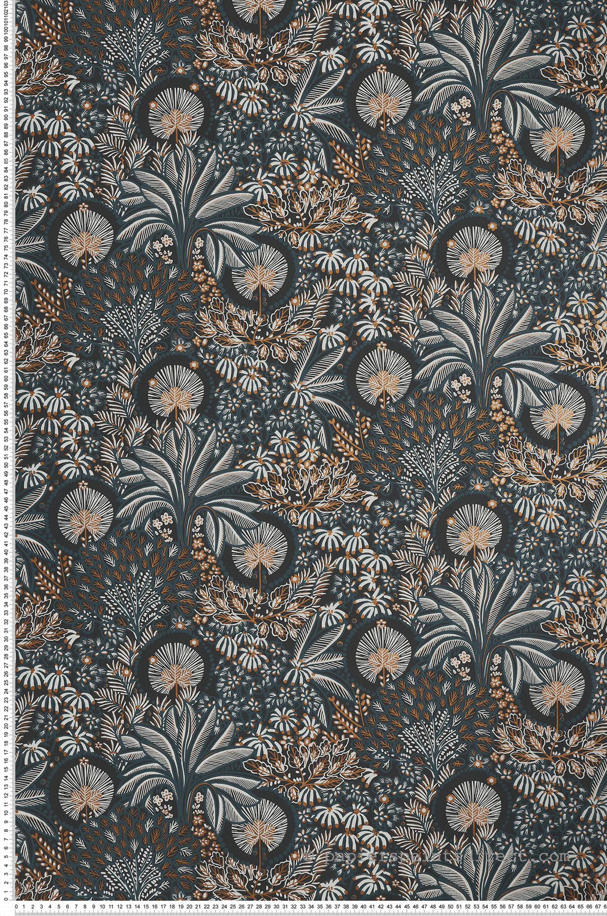 Papier peint Feuillage Persée noir cuivre - Nuit d'Orient de Casamance | Réf. CAS-75391528