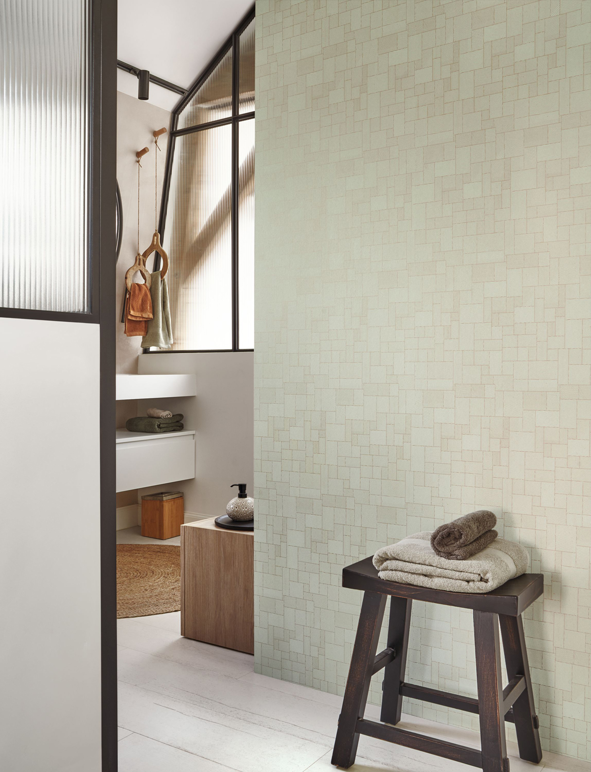 Papier peint Kensai vert amande doré - Kyoto de Casadéco | Réf. KYTO88766657