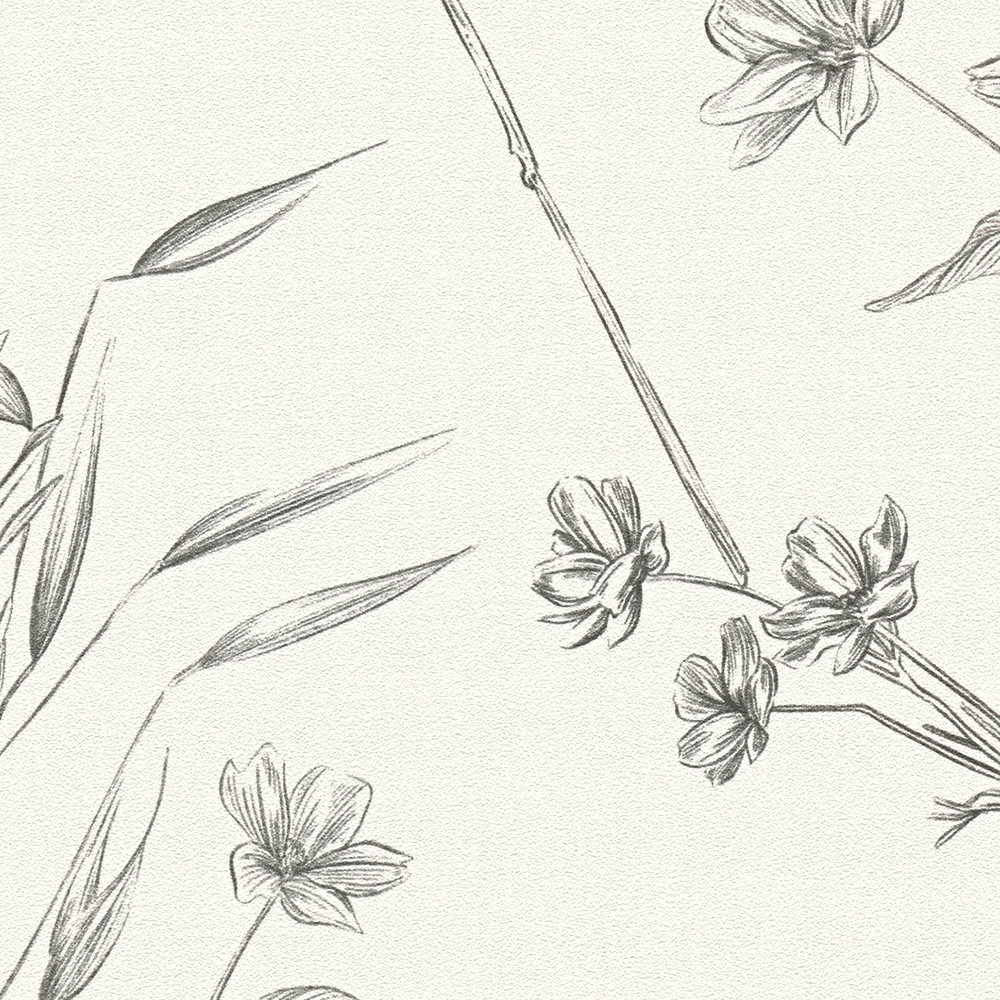 Papier peint Fleur Papillon Croquis noir blanc - Drawn Into Nature de Livingwalls AMB5| Réf. 39427-2
