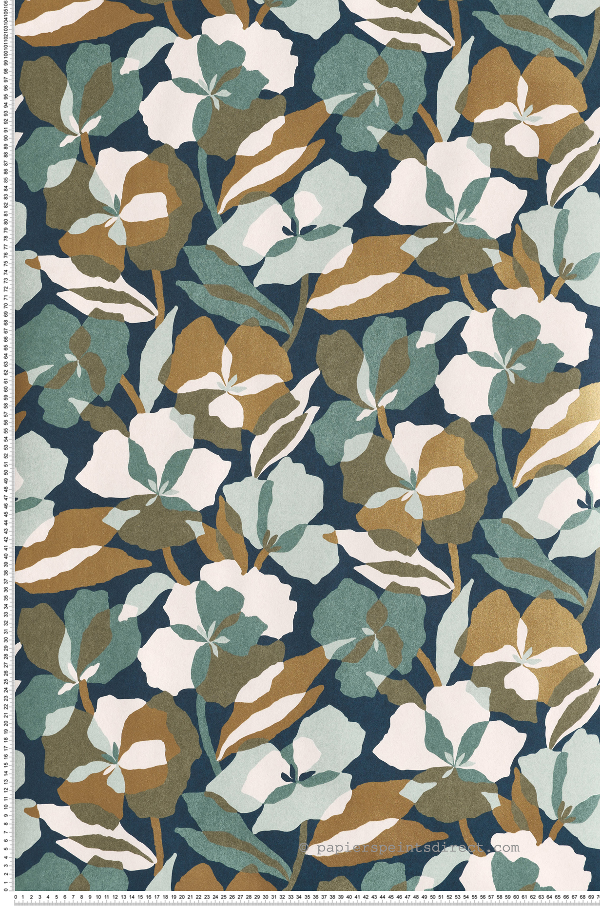 Papier peint Fleur Design Amaryllis bleu marine doré - Jardin Félicia de Casamance | Réf. CAS-76581222