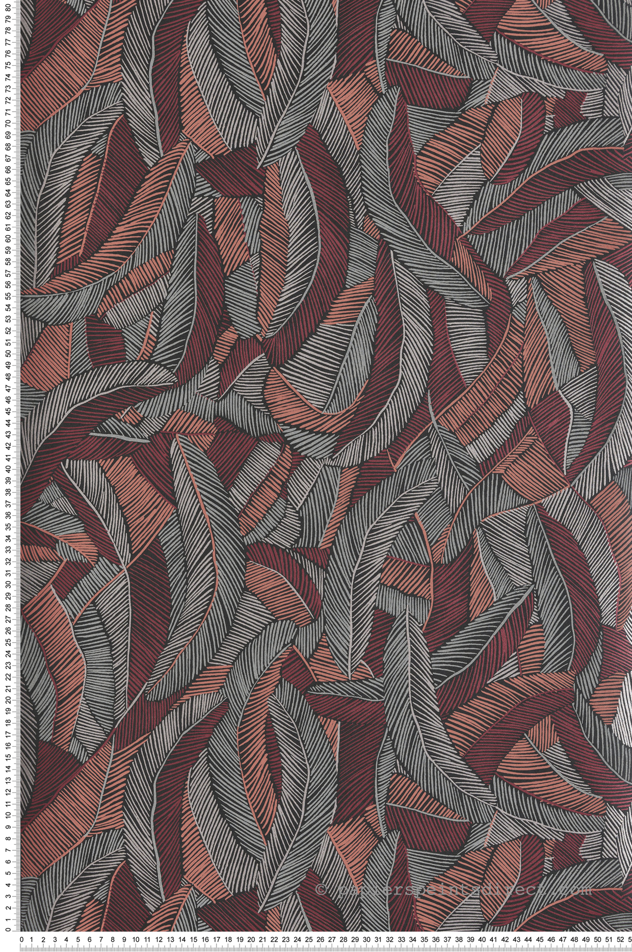 Papier peint Feuille Pennas bordeaux métallisé - Romance de Masureel | Réf. MAS-ROM204