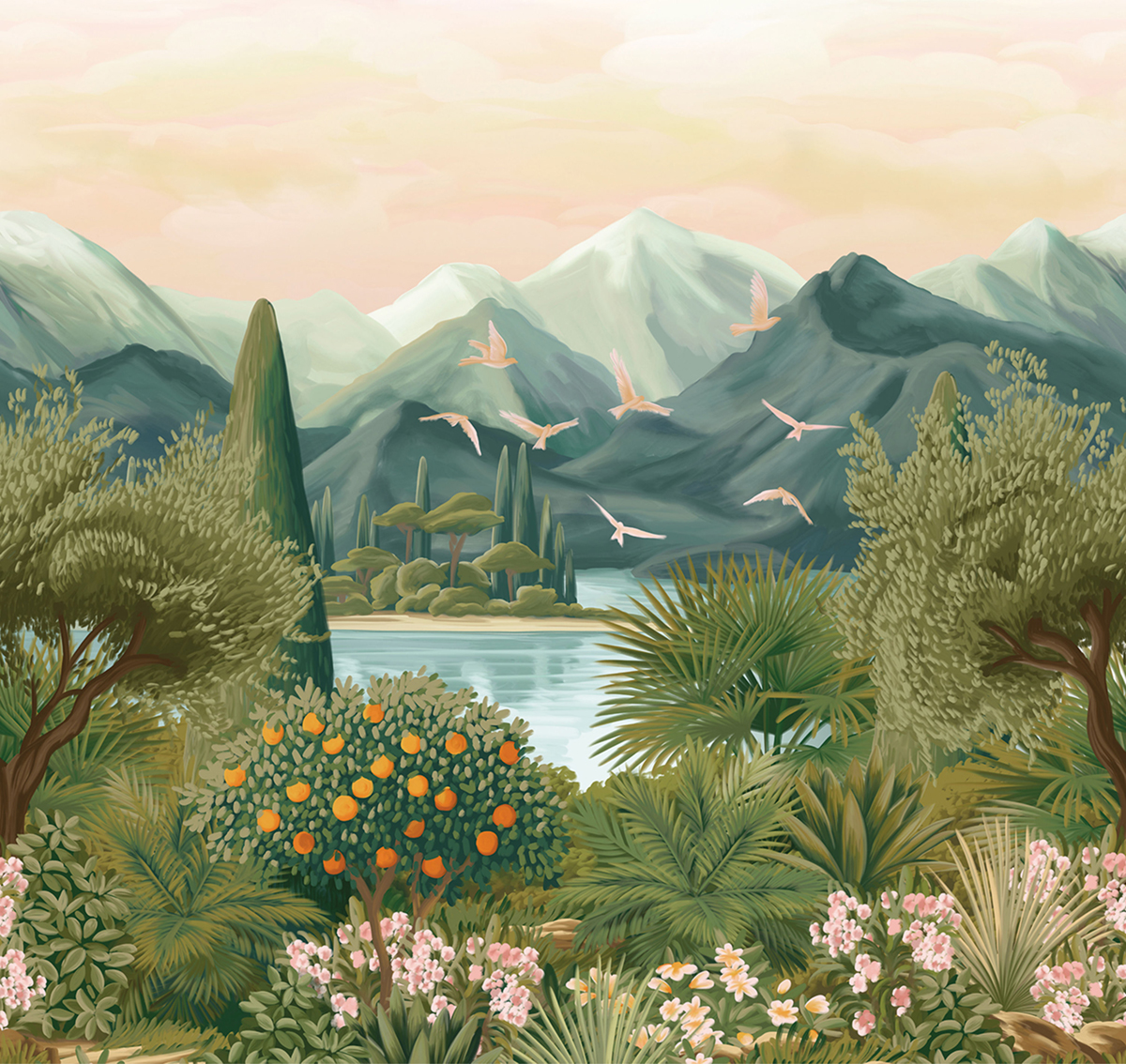 Papier peint panoramique Paysage Naturel vert S 265X250 - Reliefs de Casélio | Réf. RLF106337237