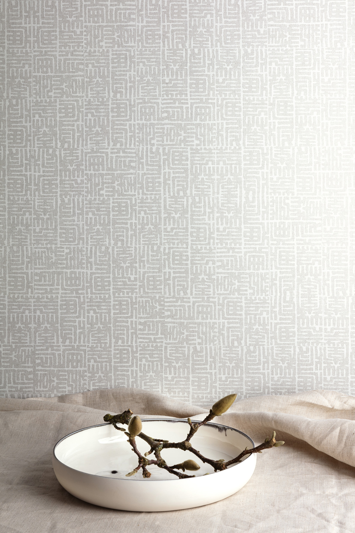 Papier peint Ethnique Graphique Hoshi gris clair argenté - Kimono de Masureel AMB2| Réf. MAS-KIM604